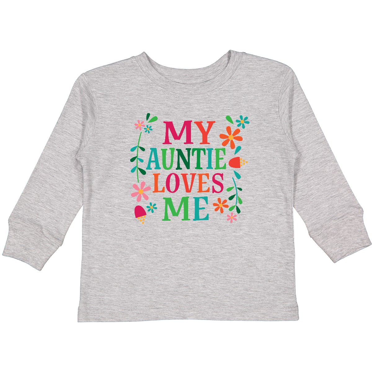 Inktastic My Auntie Loves Me Girls Toddler Long Sleeve T-Shirt Aunt Flowers Dark - Picture 4 of 5