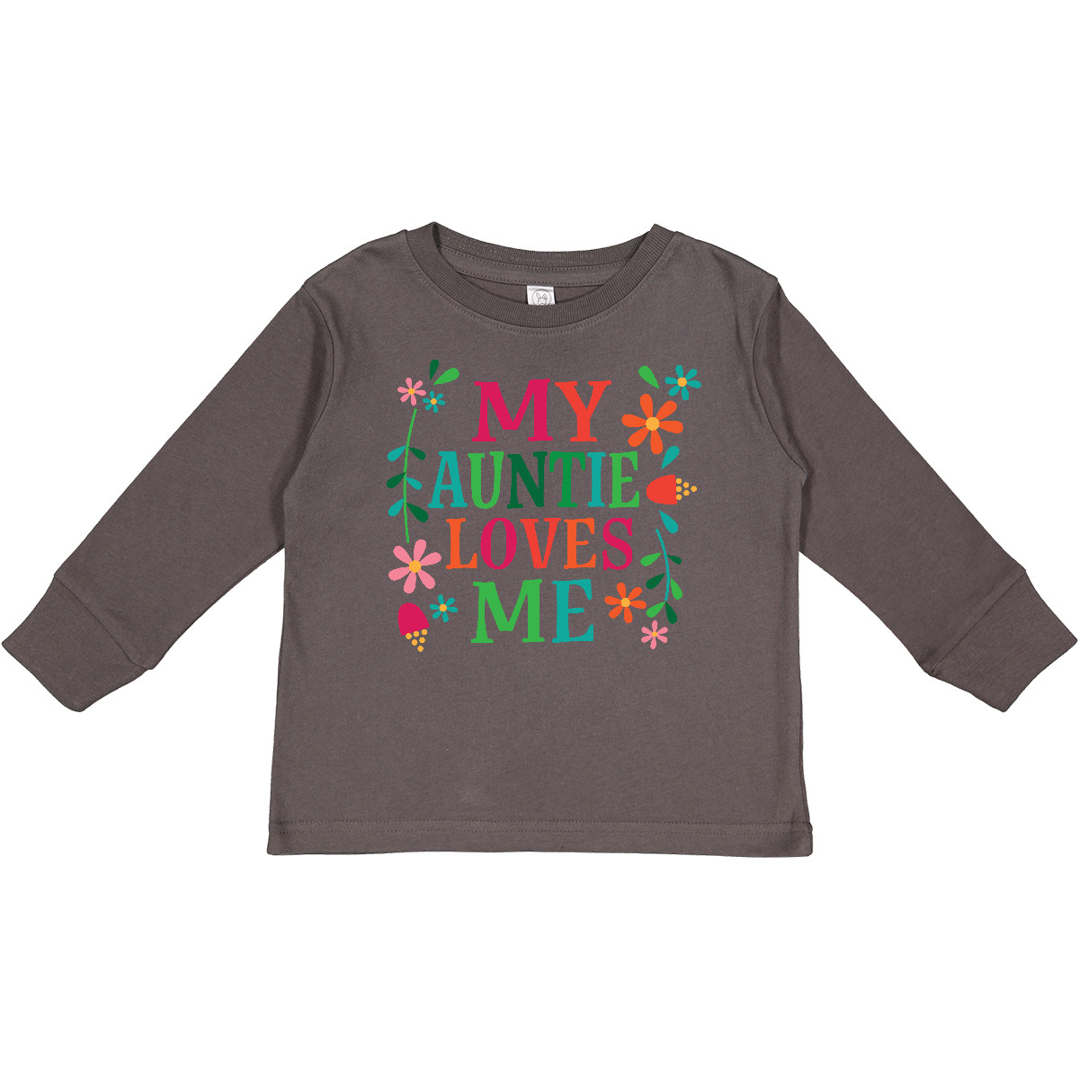 Inktastic My Auntie Loves Me Girls Toddler Long Sleeve T-Shirt Aunt Flowers Dark - Picture 3 of 5