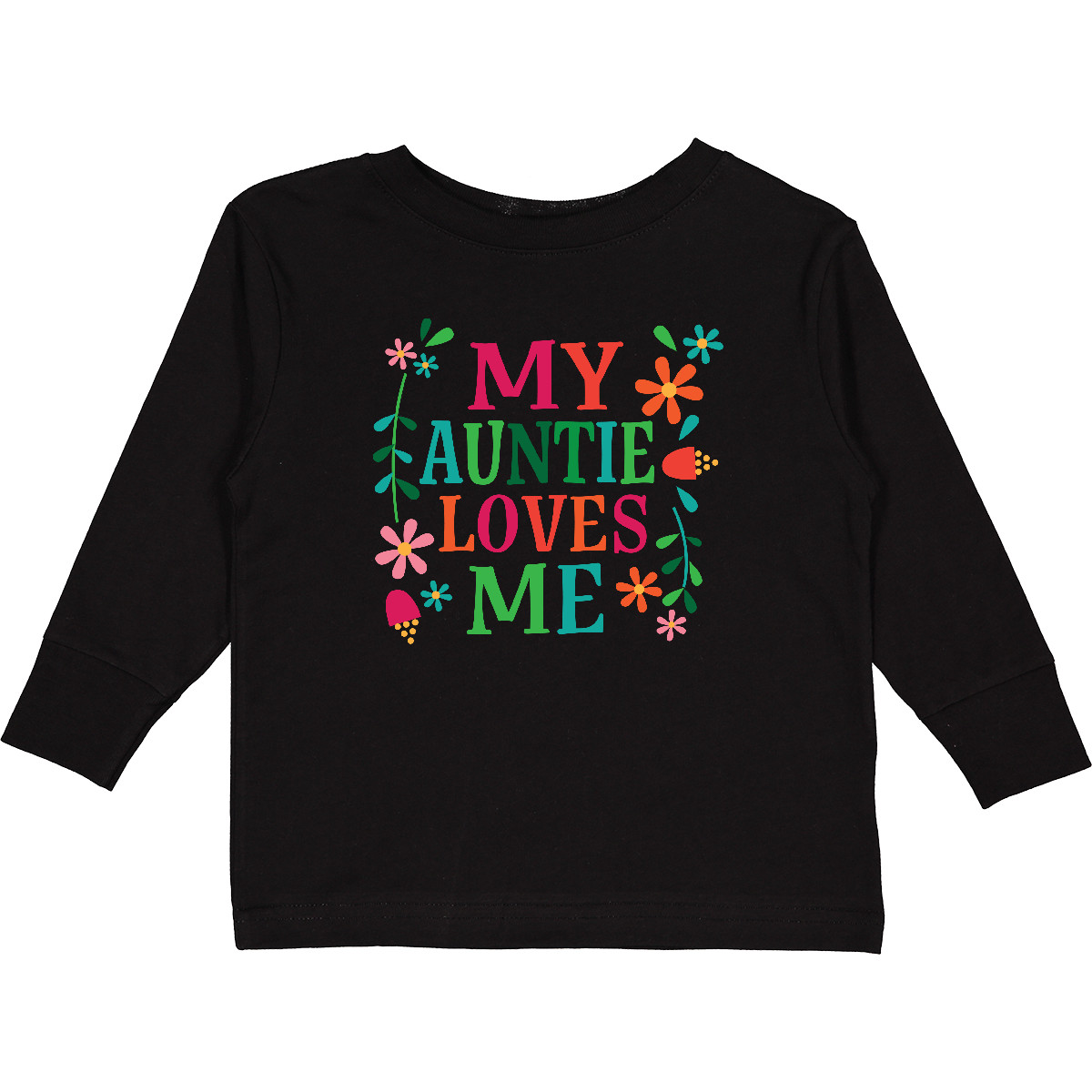 Inktastic My Auntie Loves Me Girls Toddler Long Sleeve T-Shirt Aunt Flowers Dark - Picture 2 of 5