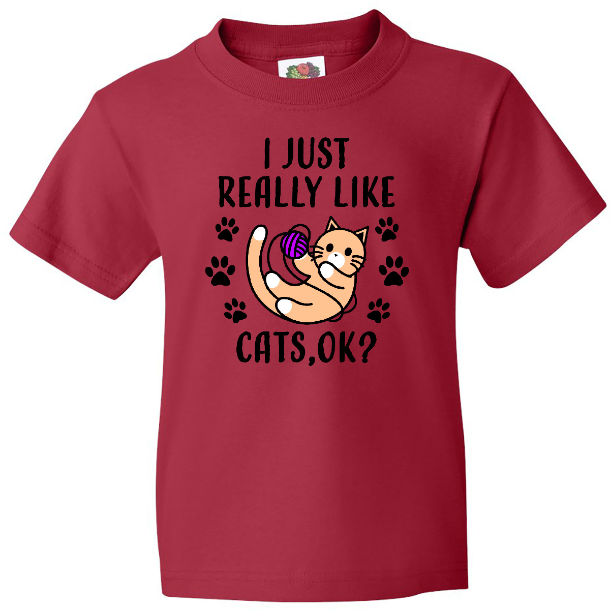 Inktastic I Just Really Like Cats Ok Youth T-Shirt Pets Cat Cute Love Lover Pet - Picture 2 of 3