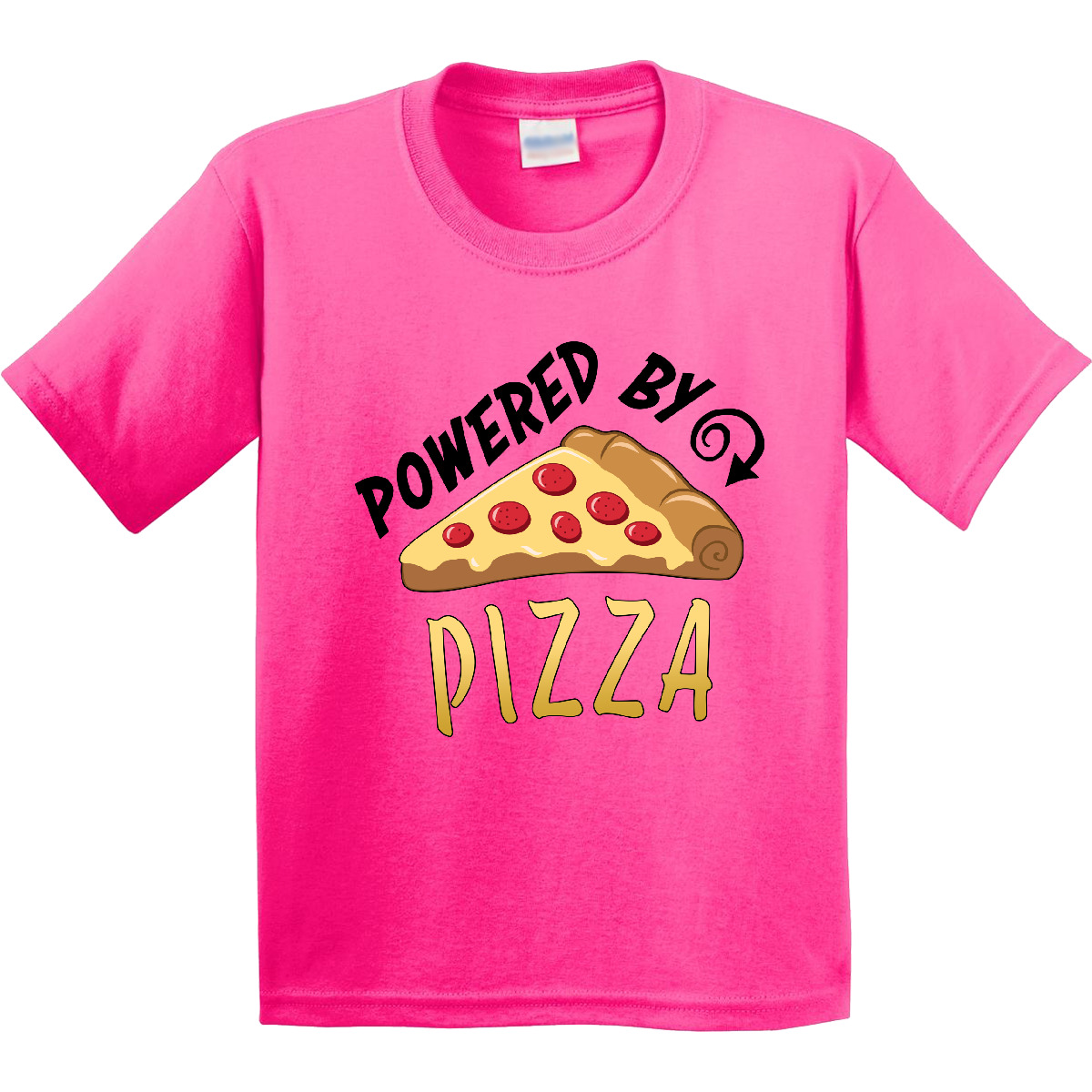 Inktastic Powered By Pizza Youth T-Shirt Food Lovers Funny Favorite Cheesy Tee - Picture 2 of 3