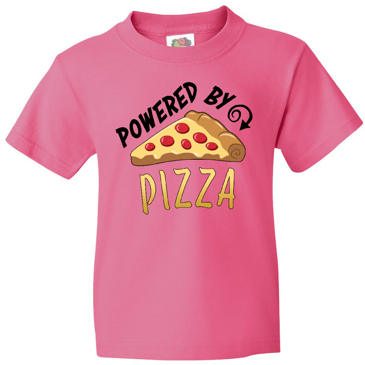 Inktastic Powered By Pizza Youth T-Shirt Food Lovers Funny Favorite Cheesy Tee - Picture 2 of 3