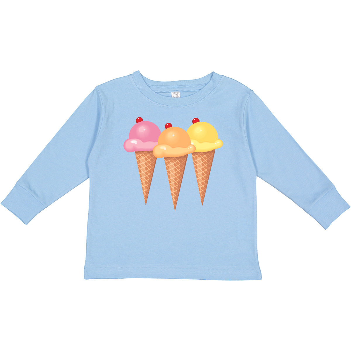 Inktastic 3 Scoops Of Ice Cream Toddler Long Sleeve T-Shirt Cone Strawberry Dark - Picture 2 of 3