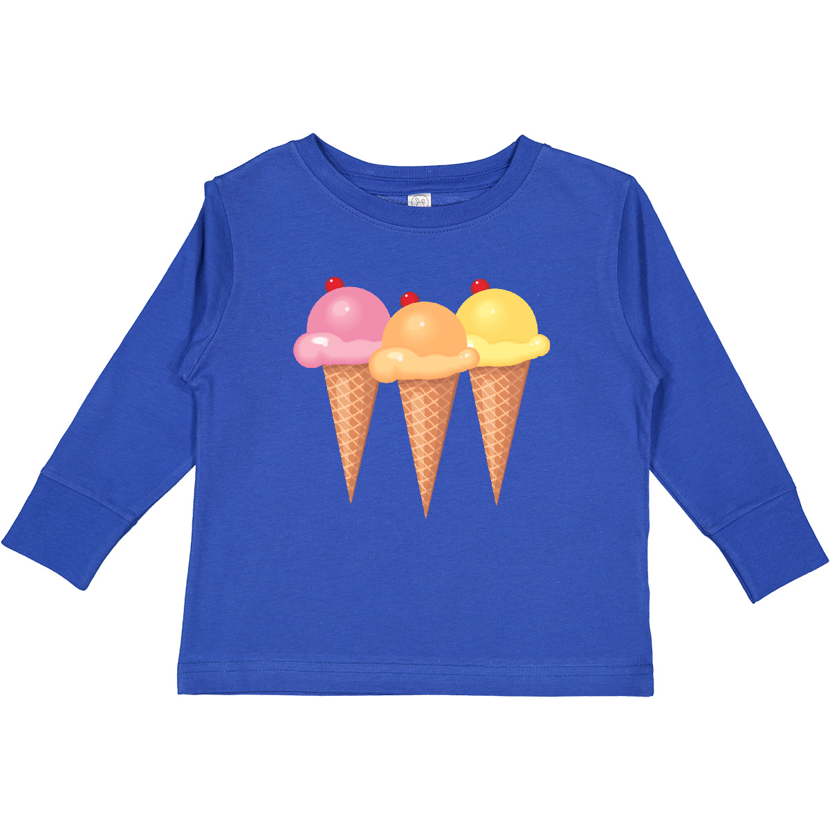Inktastic 3 Scoops Of Ice Cream Toddler Long Sleeve T-Shirt Cone Strawberry Dark - Picture 3 of 3