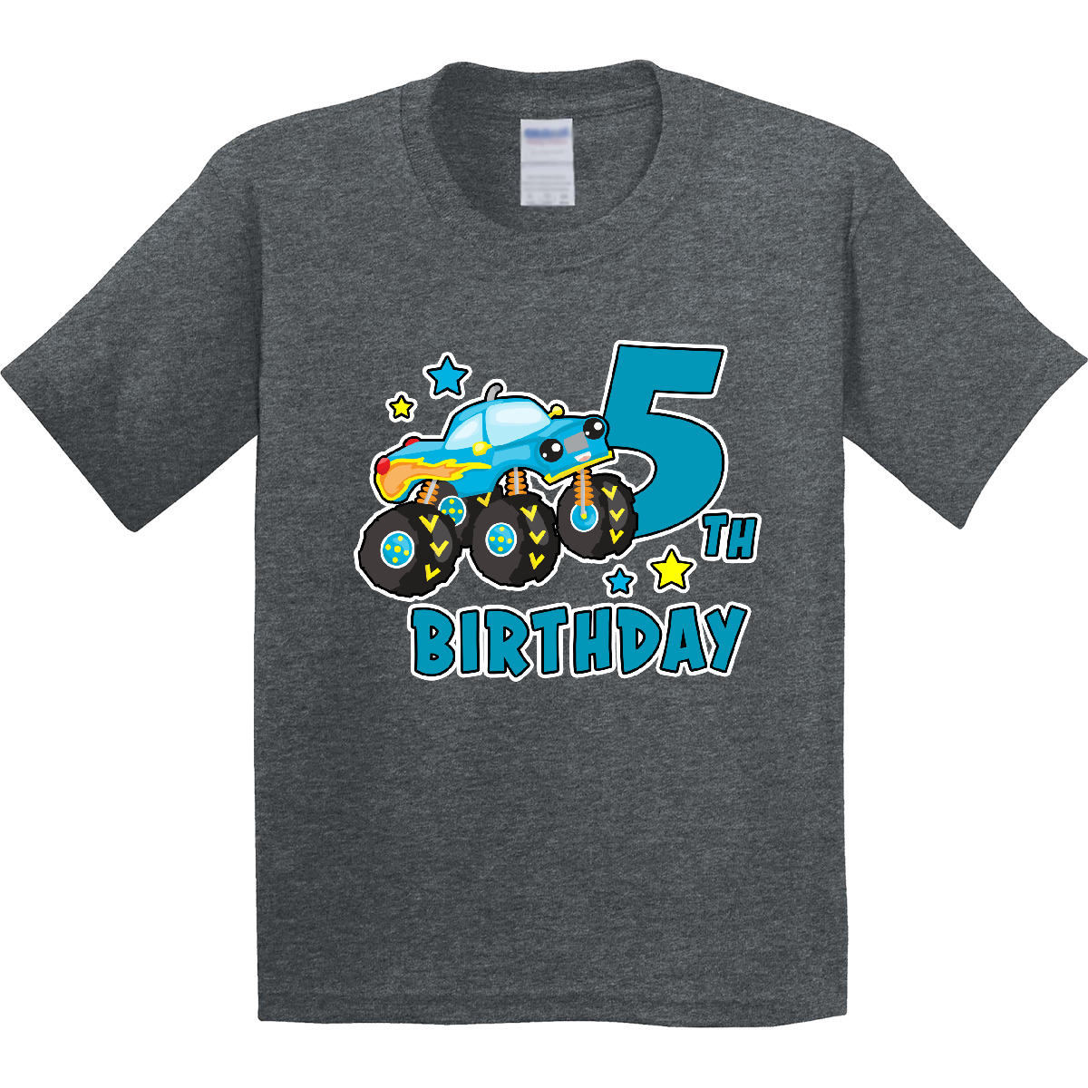 Inktastic 5th Birthday Monster Truck Youth T-Shirt Birthdays Trucks Fifth 5 Five - Picture 2 of 2