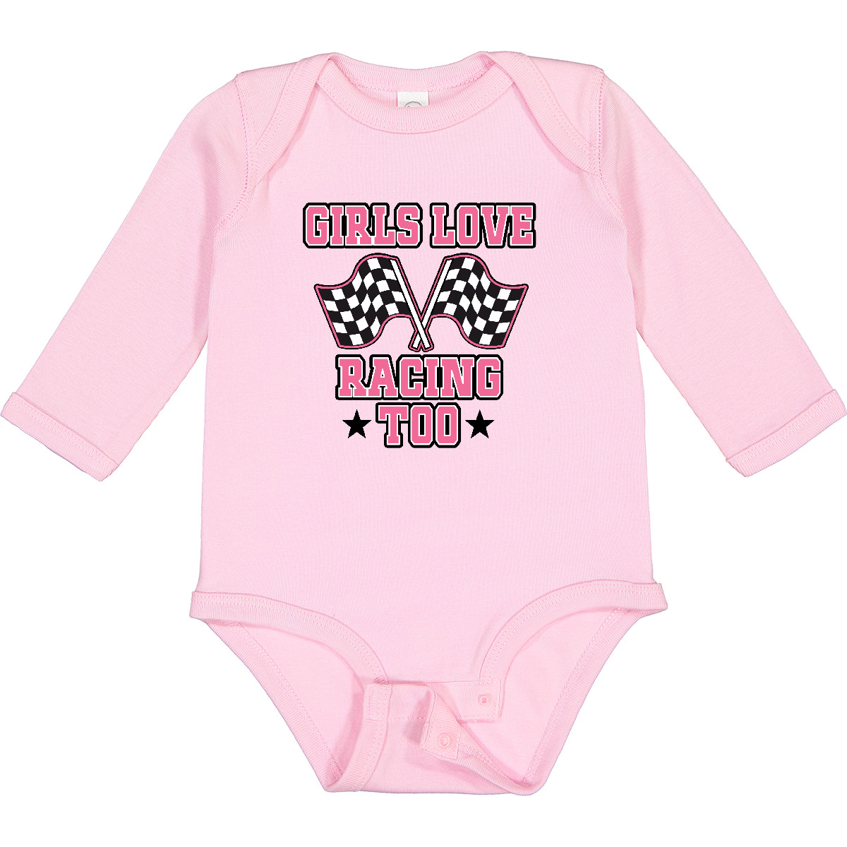 Inktastic Girls Love Racing Rally Flags Long Sleeve Creeper Cars Childs Hws - Bild 9 von 9