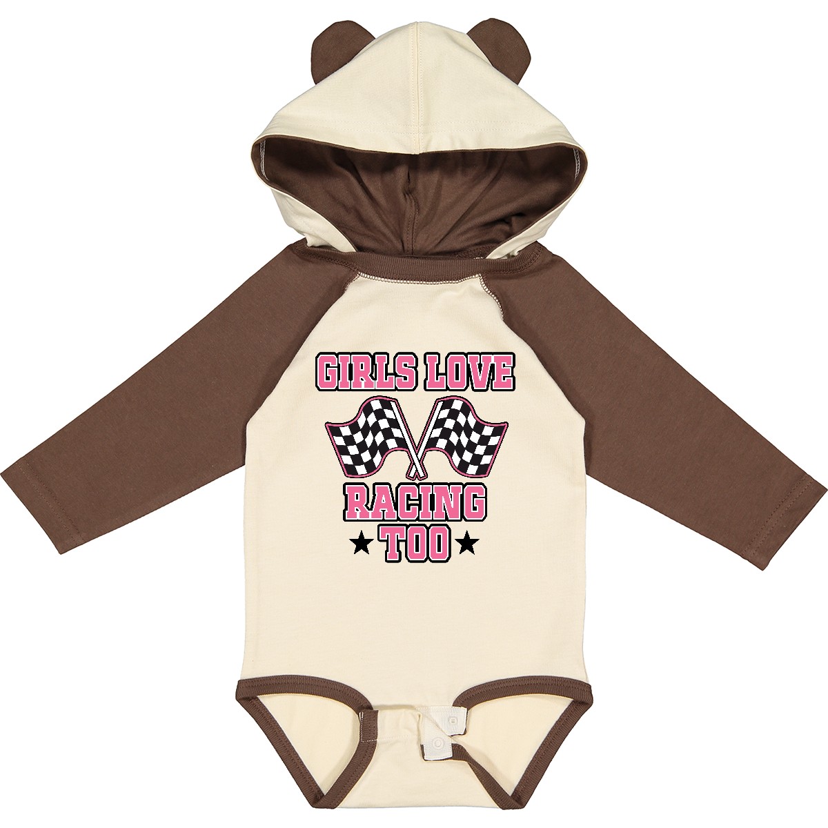 Inktastic Girls Love Racing Rally Flags Long Sleeve Creeper Cars Childs Hws - Bild 7 von 9