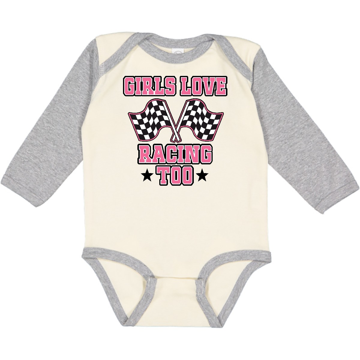 Inktastic Girls Love Racing Rally Flags Long Sleeve Creeper Cars Childs Hws - Bild 8 von 9