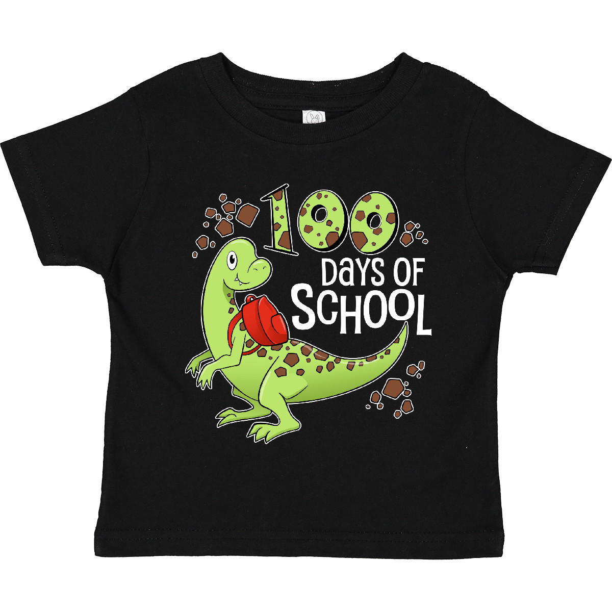 Inktastic 100 Days Of School Cute Green Dinosaur Toddler T-Shirt Hundred Dino