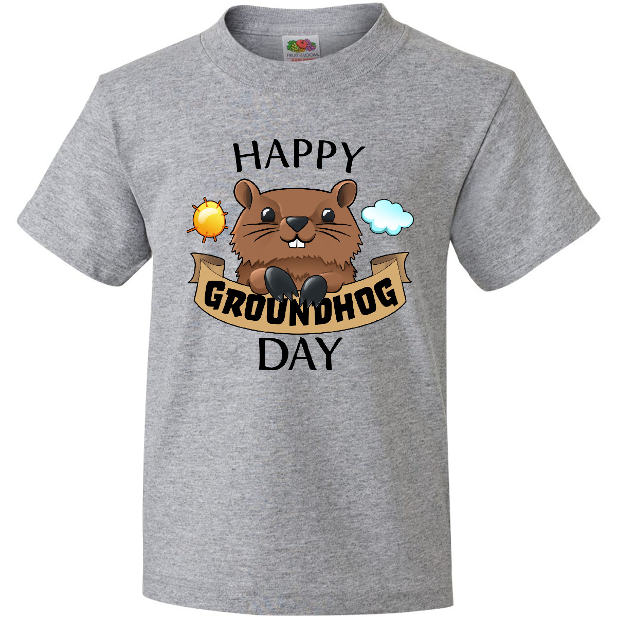 Inktastic Happy Groundhog Day- Cute Youth T-Shirt Fun Celebrate Holiday Spring - Picture 3 of 8