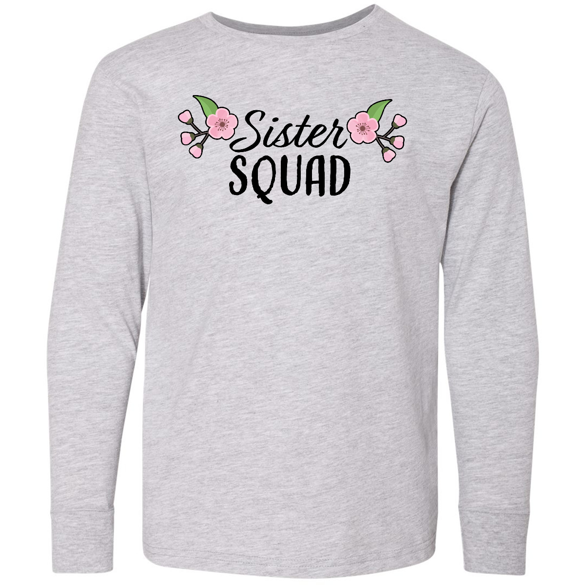 Inktastic Sister Squad With Flowers Youth Long Sleeve T-Shirt Little Big Cute - Picture 2 of 3