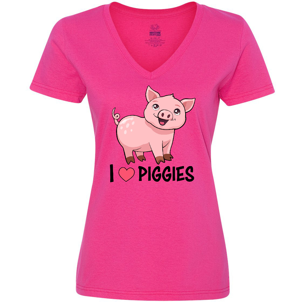 Inktastic I Love Piggies- Cute Pig Women's V-Neck T-Shirt Animals Piggy Pigs Fun - Picture 4 of 6