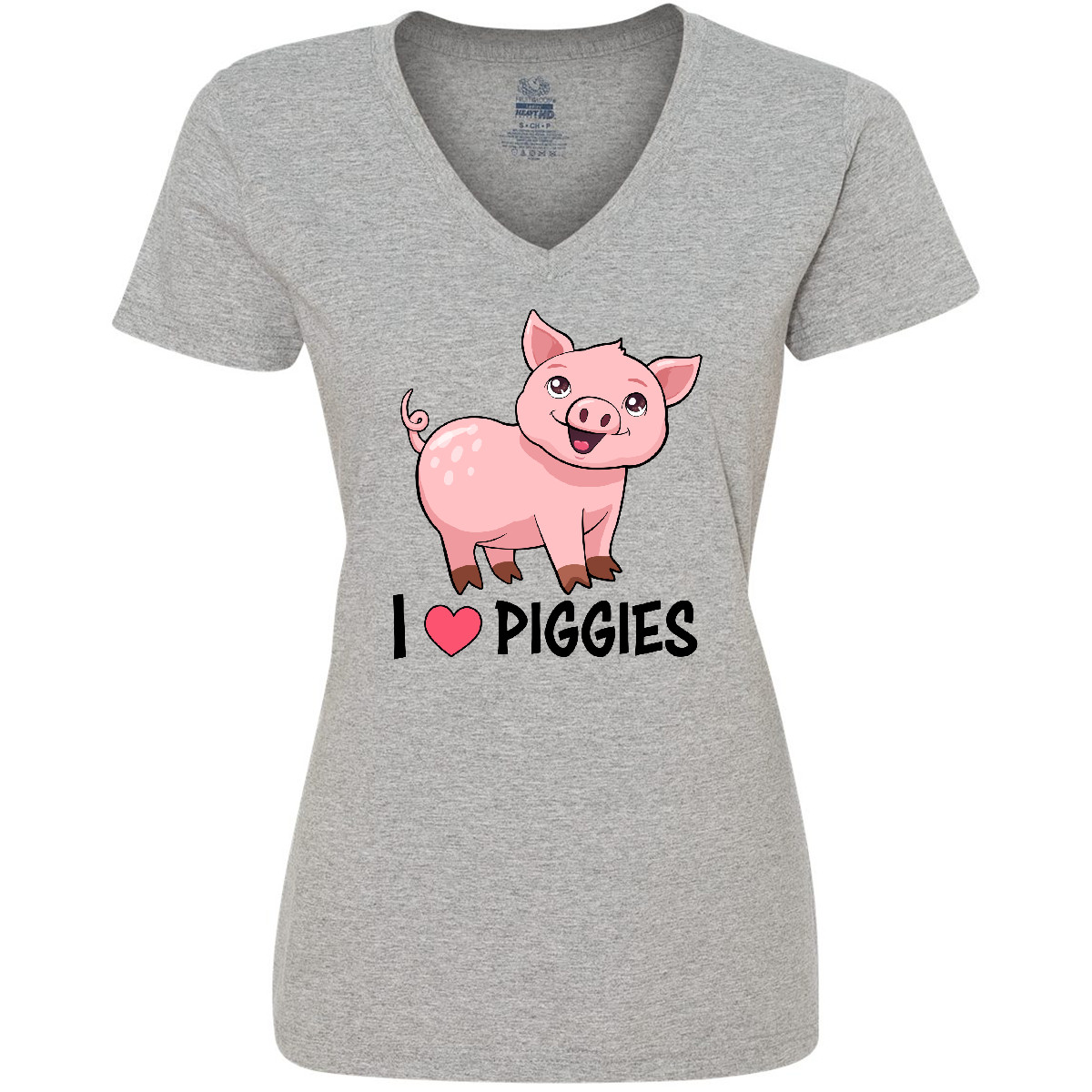 Inktastic I Love Piggies- Cute Pig Women's V-Neck T-Shirt Animals Piggy Pigs Fun - Picture 3 of 6