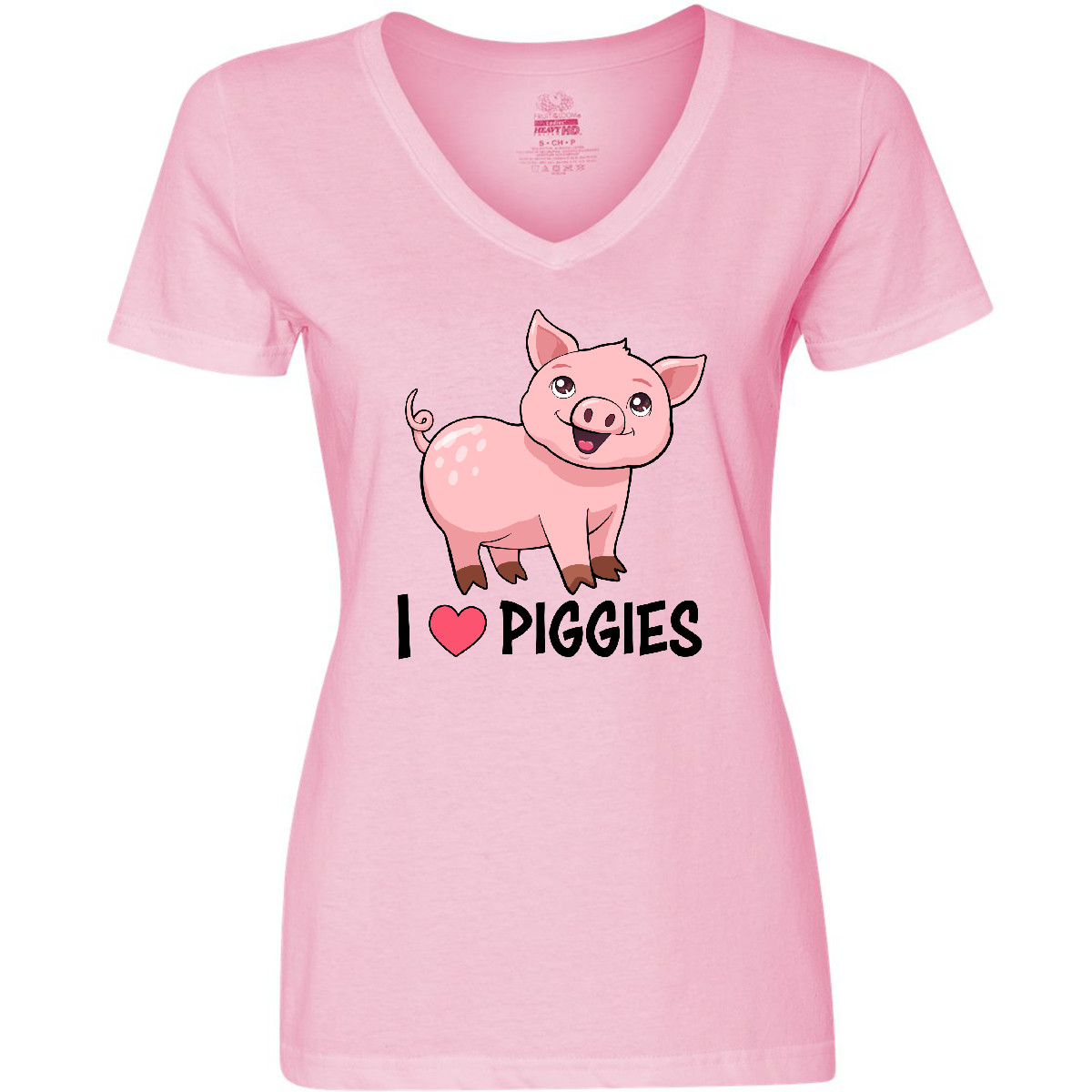 Inktastic I Love Piggies- Cute Pig Women's V-Neck T-Shirt Animals Piggy Pigs Fun - Picture 6 of 6