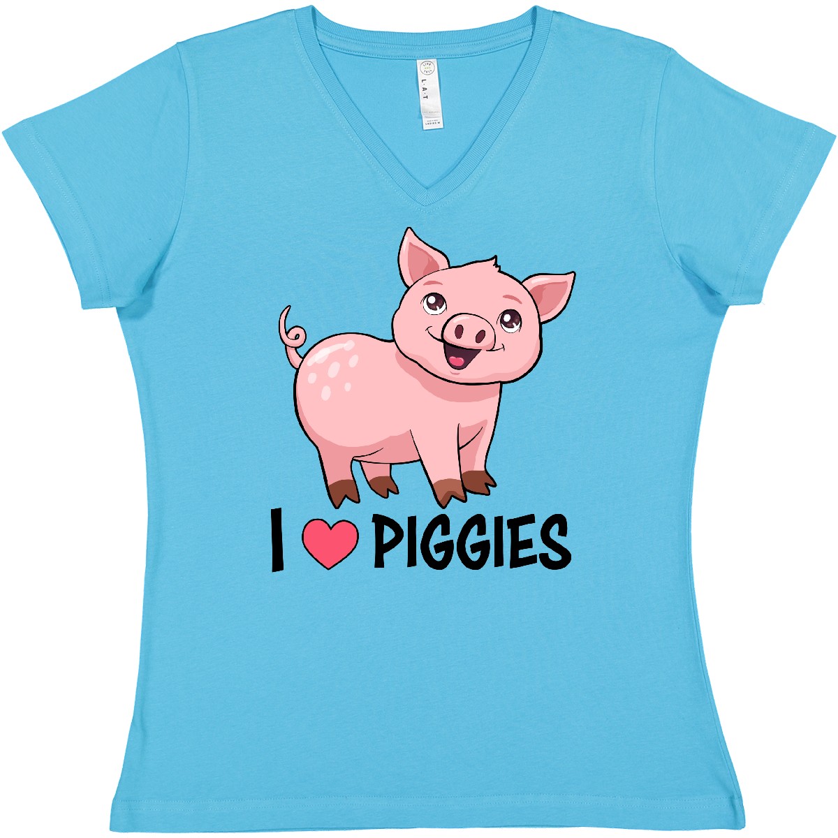 Inktastic I Love Piggies- Cute Pig Women's V-Neck T-Shirt Animals Piggy Pigs Fun - Picture 2 of 6