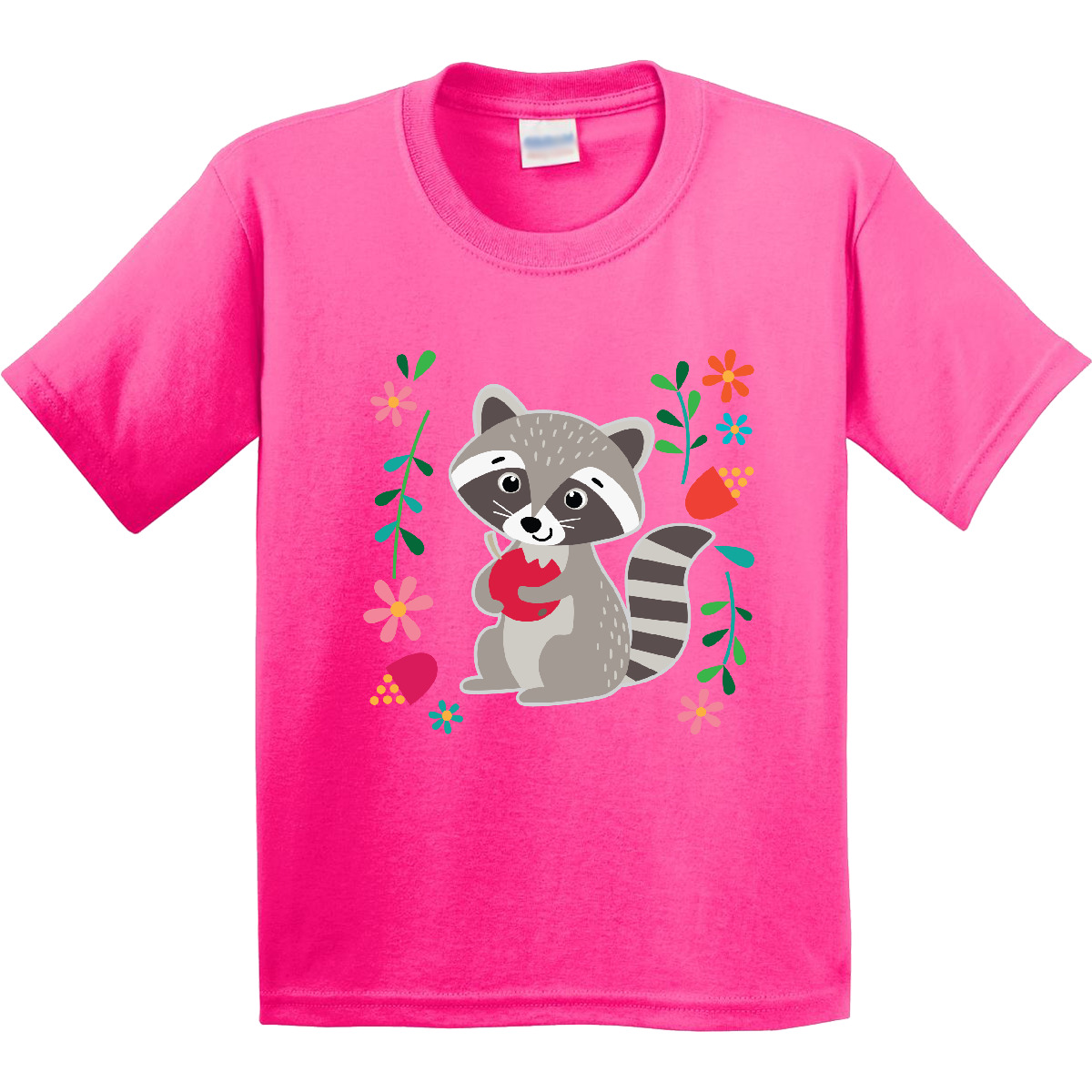 Inktastic Woodland Raccoon Spring Flowers Youth T-Shirt Animals Girls Floral Tee - Picture 6 of 10