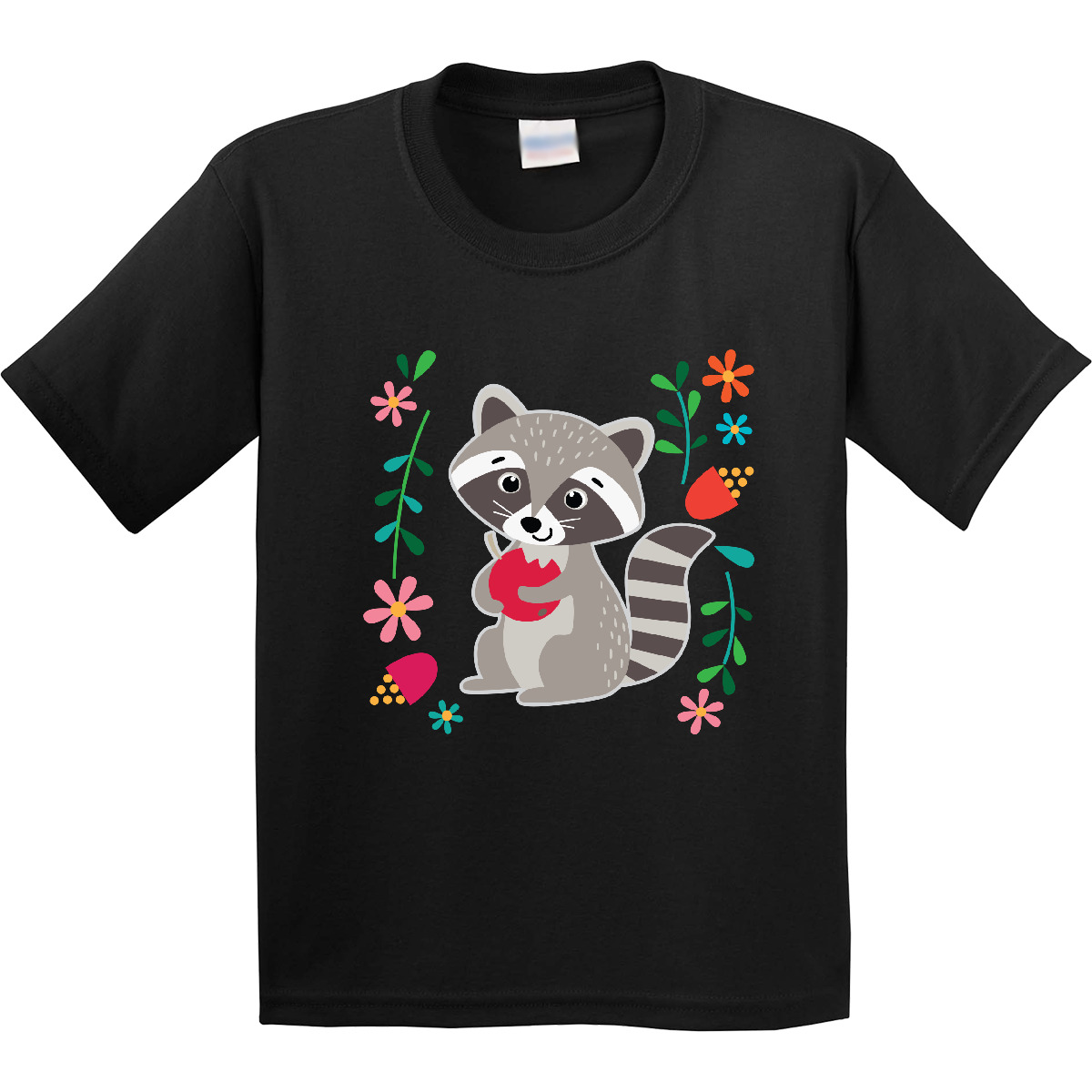Inktastic Woodland Raccoon Spring Flowers Youth T-Shirt Animals Girls Floral Tee - Picture 3 of 10