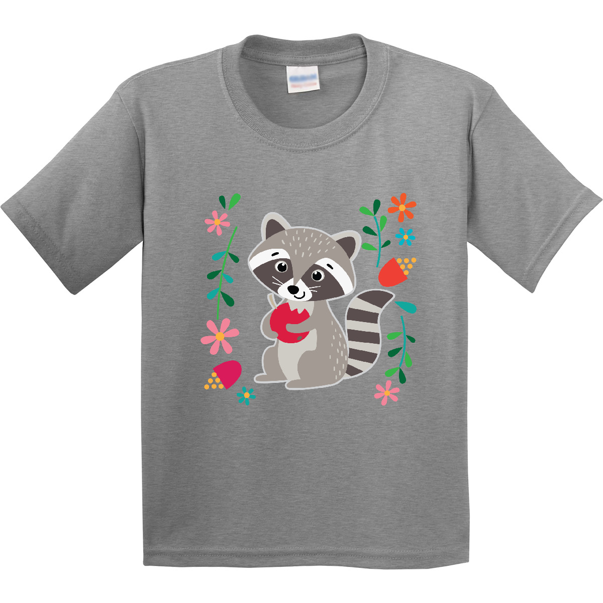 Inktastic Woodland Raccoon Spring Flowers Youth T-Shirt Animals Girls Floral Tee - Picture 4 of 10