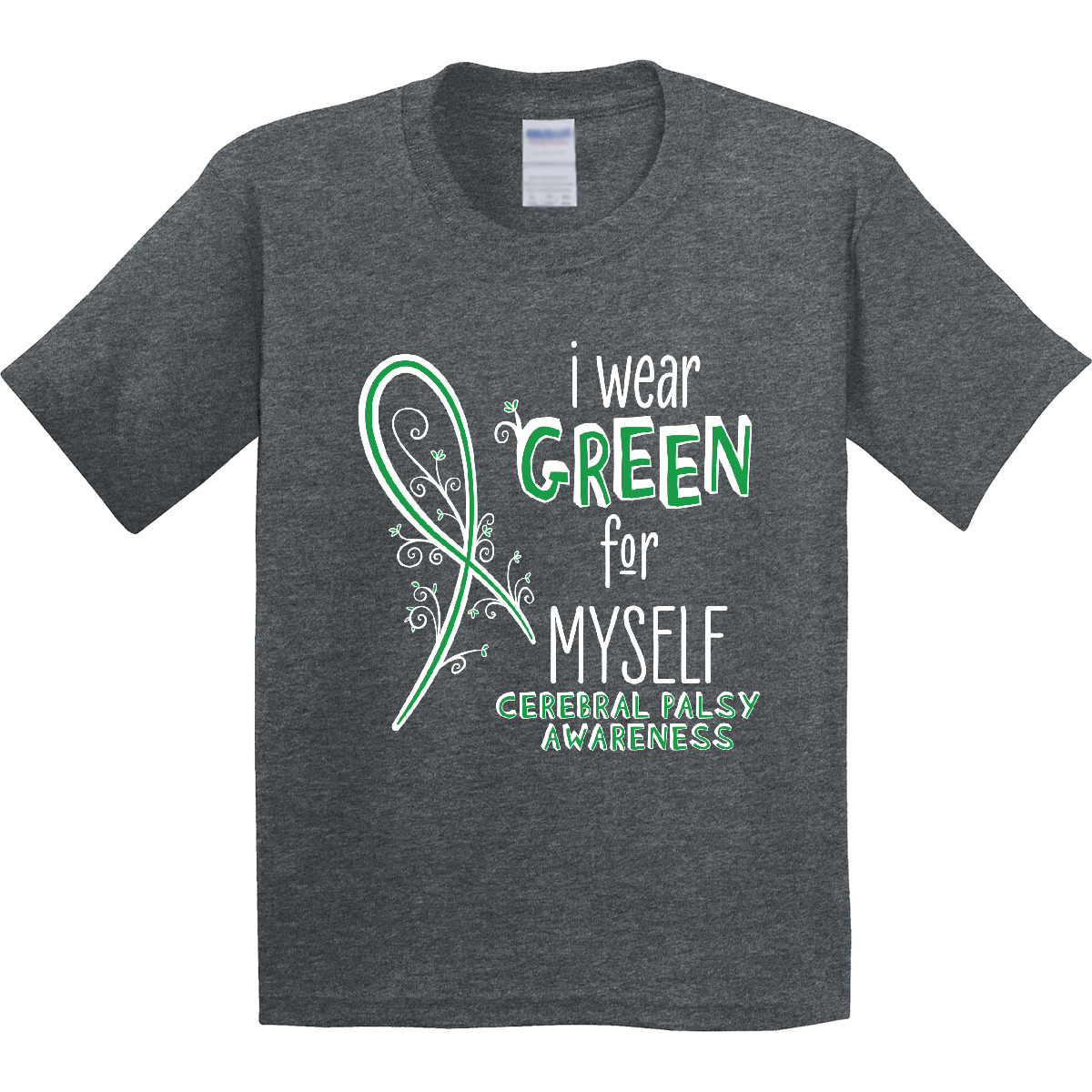 Inktastic I Wear Green For Myself- Cerebral Palsy Awareness Youth T-Shirt Ribbon - Picture 2 of 2