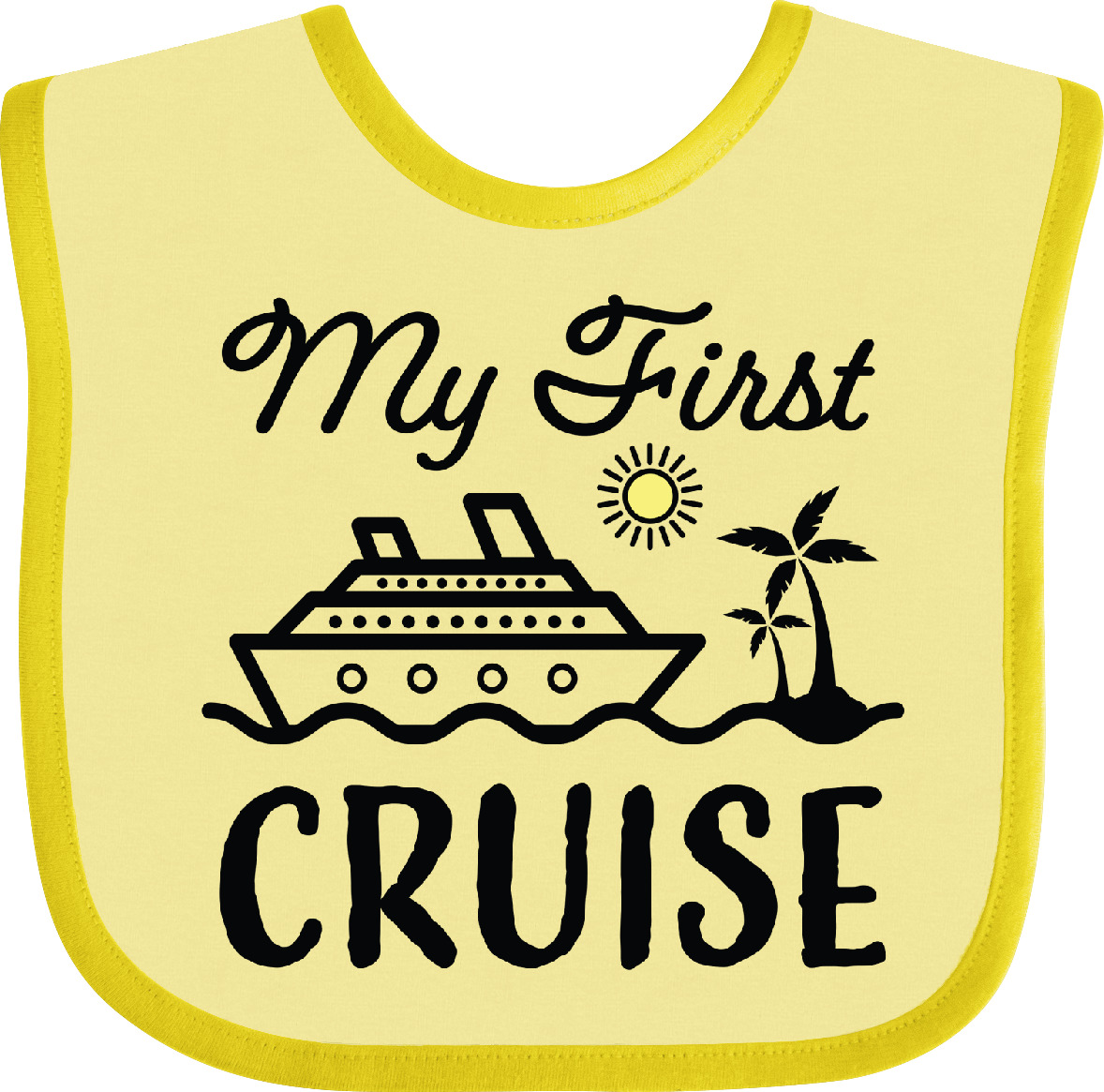 Inktastic My First Cruise With Cruise Ship And Palm Trees Baby Bib 1st Vacation - Picture 2 of 12