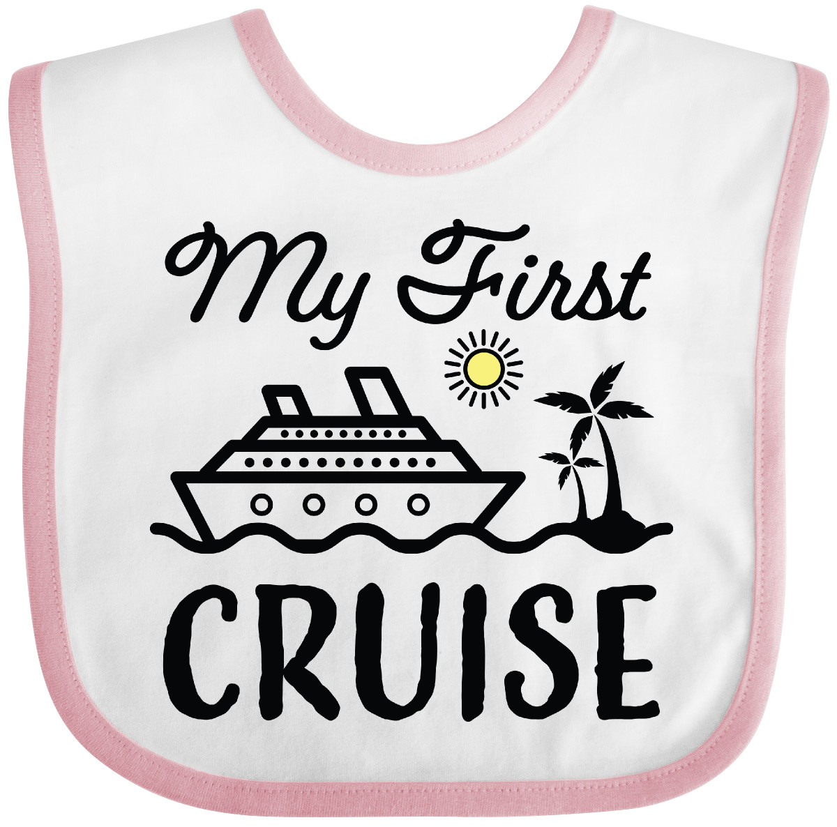Inktastic My First Cruise With Cruise Ship And Palm Trees Baby Bib 1st Vacation - Picture 11 of 12