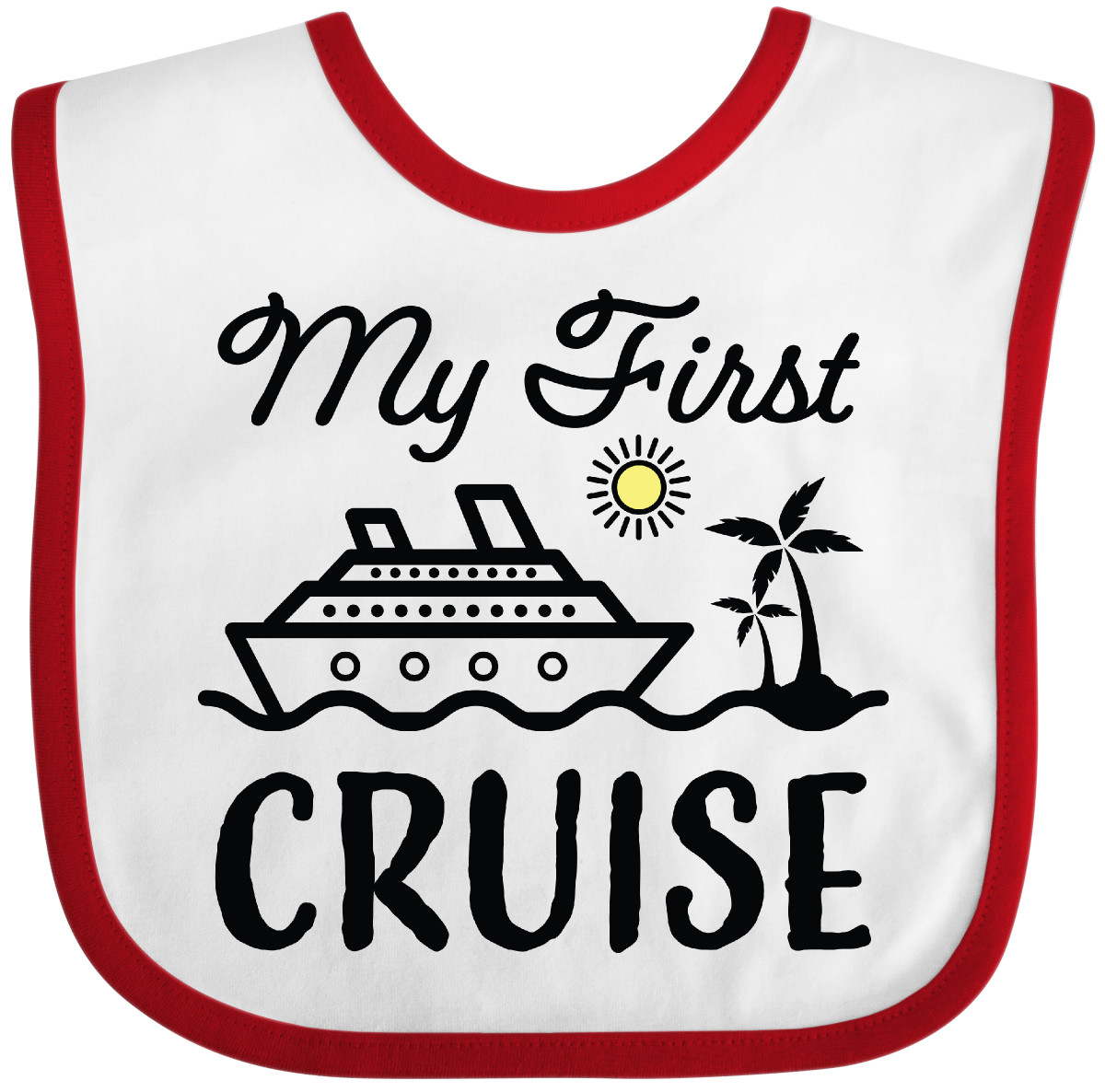 Inktastic My First Cruise With Cruise Ship And Palm Trees Baby Bib 1st Vacation - Picture 12 of 12