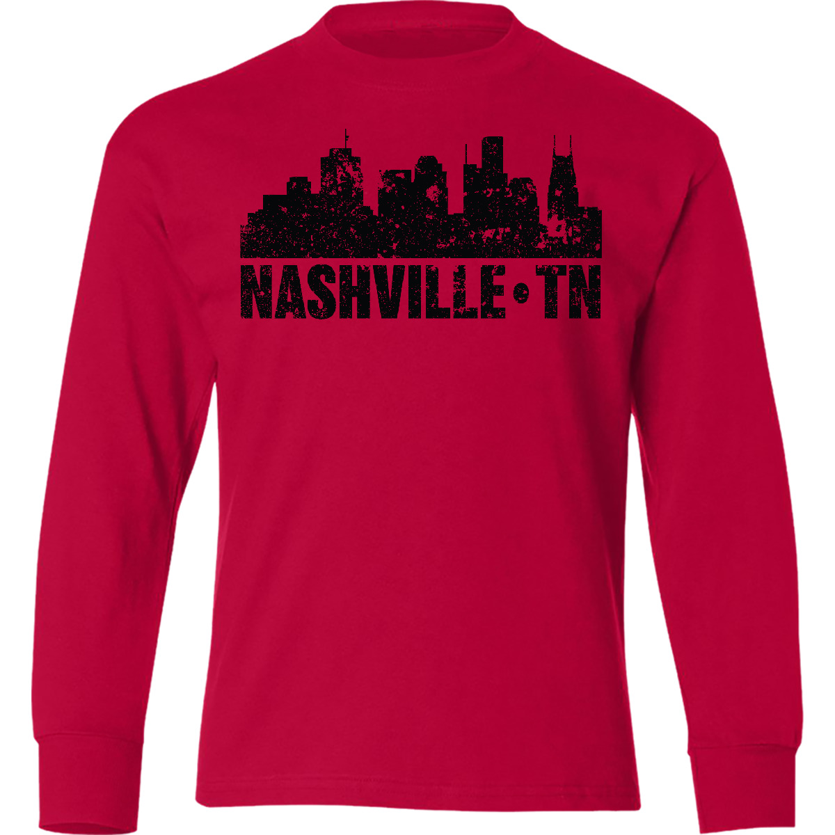 Inktastic Nashville Skyline Grunge Youth Long Sleeve T-Shirt Skylines Nasville - Picture 2 of 3