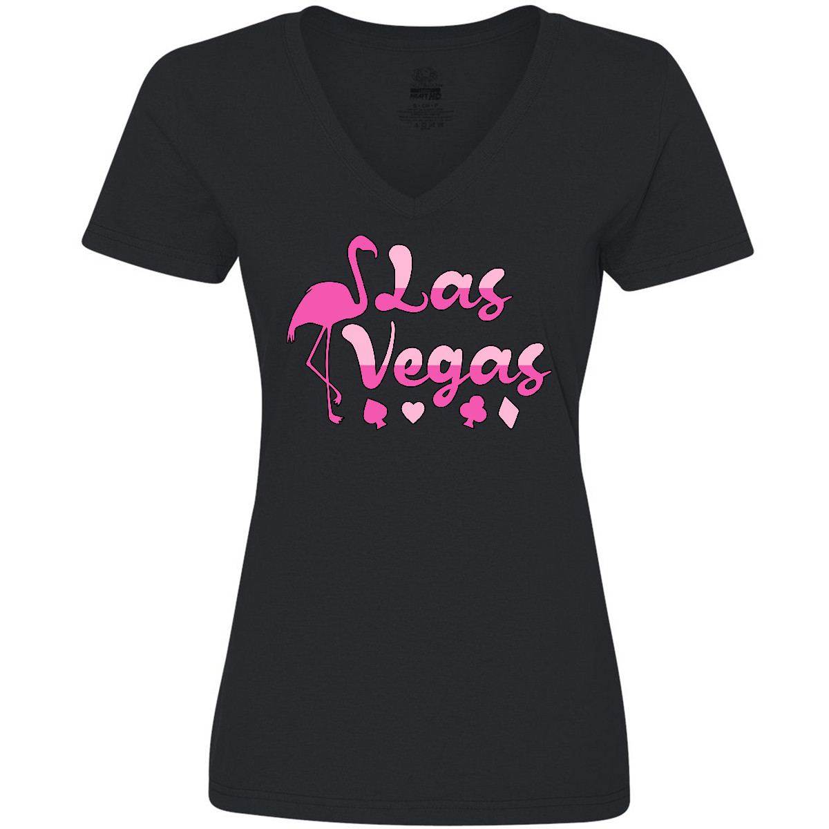Inktastic Las Vegas- Flamingo Silhouette In Pink Women's V-Neck T-Shirt Summer - Picture 3 of 7