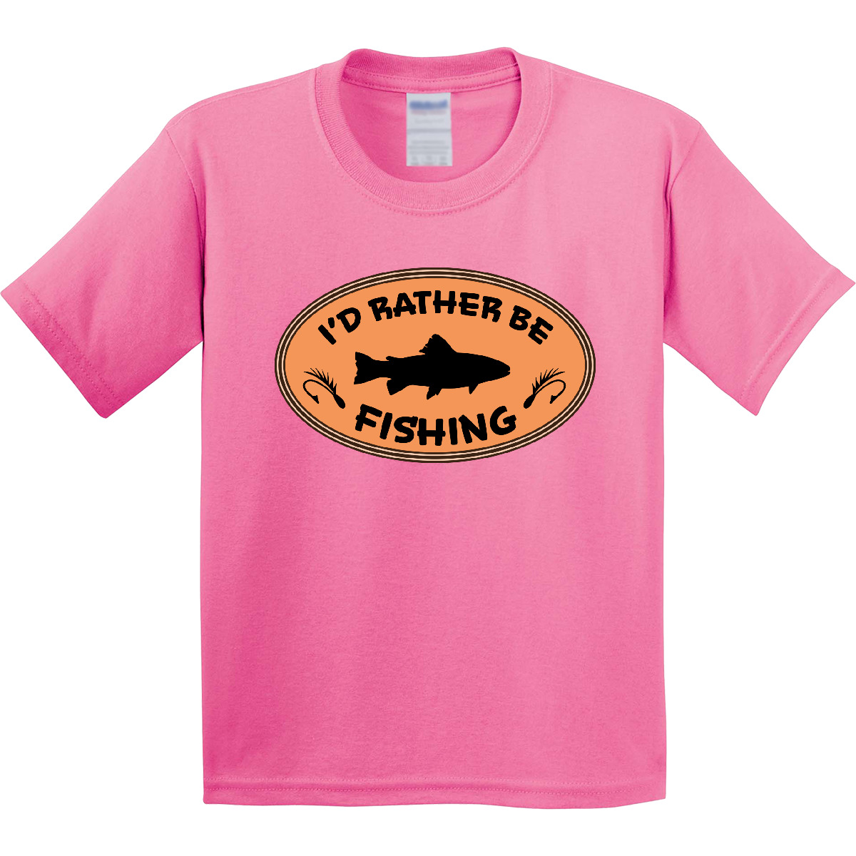 Inktastic I'd Rather Be Fishing Youth T-Shirt Fish Hook Tackle Bait Badge Oval - Picture 2 of 11