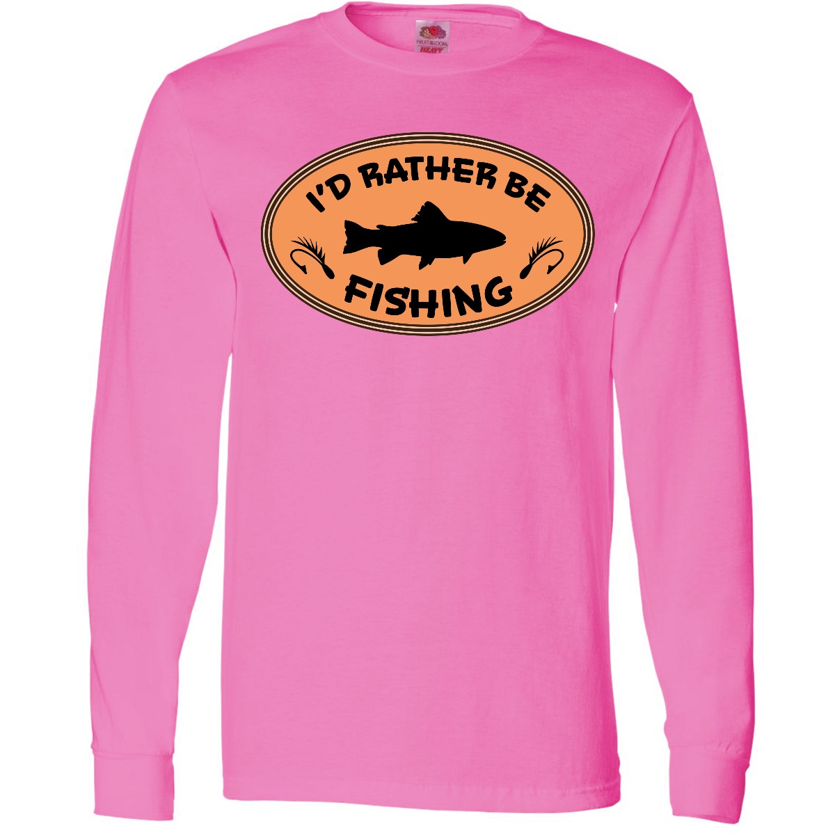Inktastic I’d Rather Be Fishing Long Sleeve T-Shirt Fish Hook Tackle Bait Badge