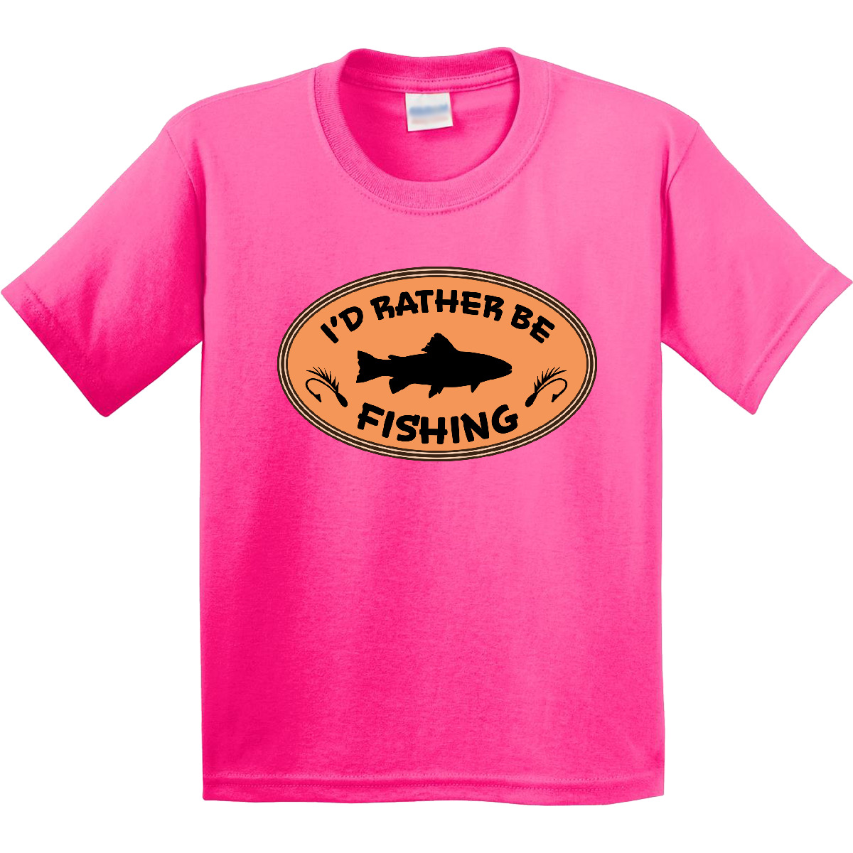Inktastic I'd Rather Be Fishing Youth T-Shirt Fish Hook Tackle Bait Badge Oval - Picture 6 of 11