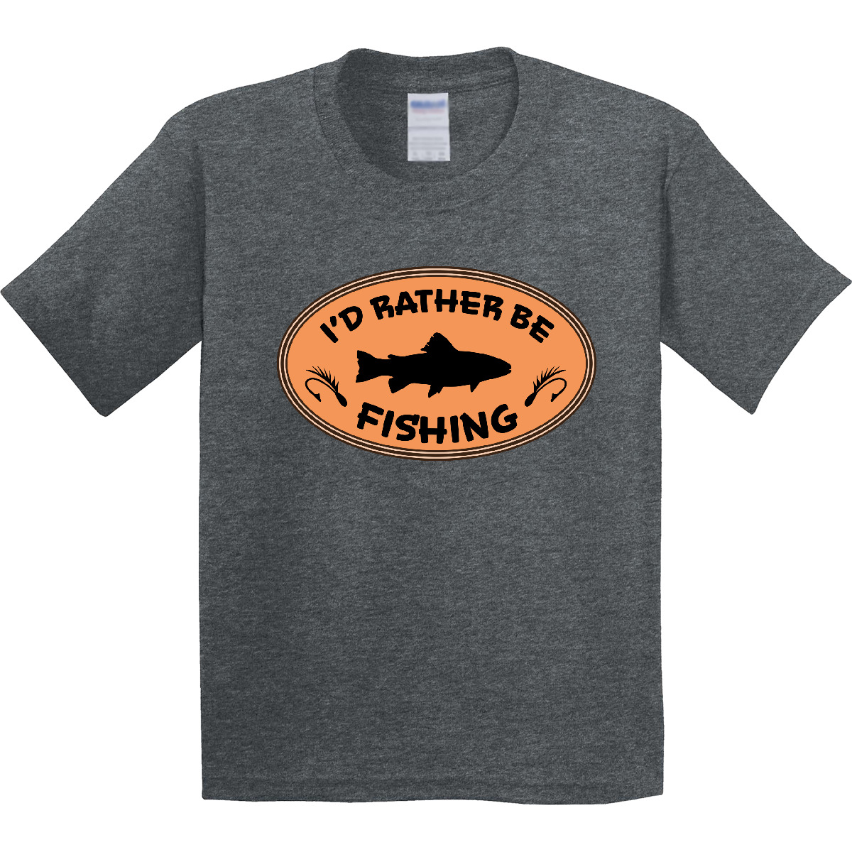 Inktastic I'd Rather Be Fishing Youth T-Shirt Fish Hook Tackle Bait Badge Oval - Picture 8 of 11