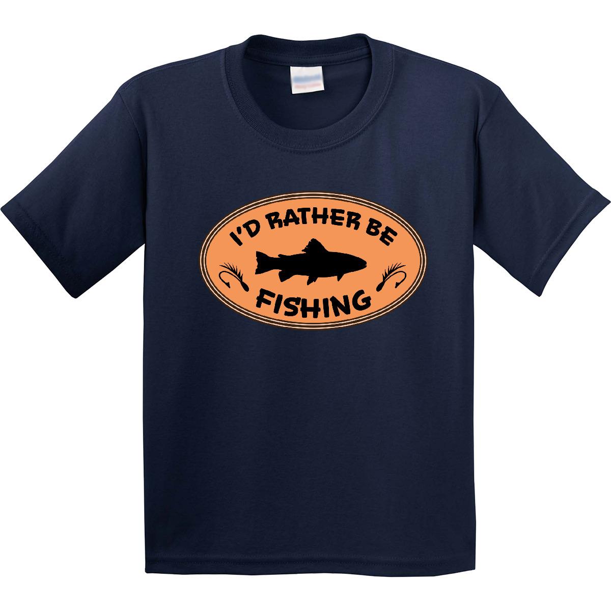 Inktastic I'd Rather Be Fishing Youth T-Shirt Fish Hook Tackle Bait Badge Oval - Picture 5 of 11
