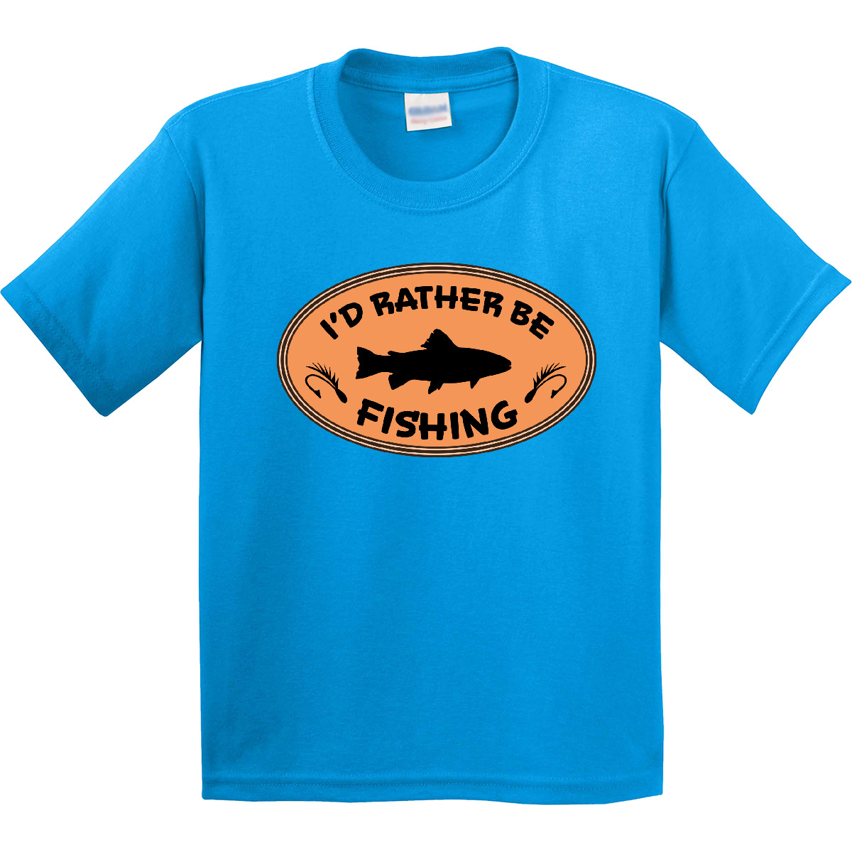 Inktastic I'd Rather Be Fishing Youth T-Shirt Fish Hook Tackle Bait Badge Oval - Picture 7 of 11