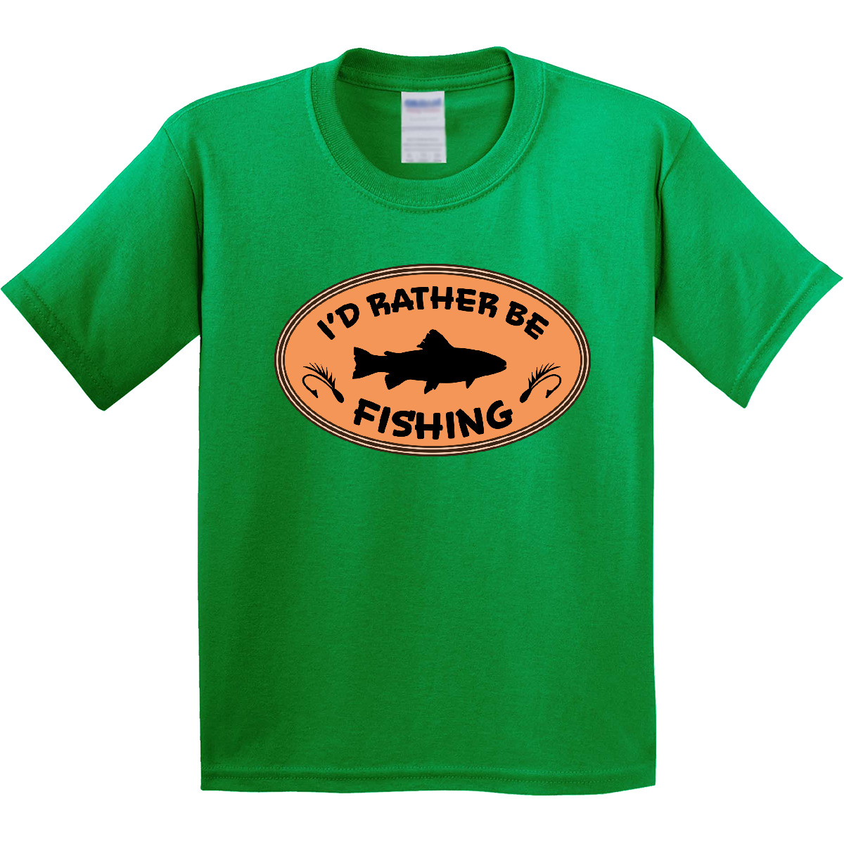 Inktastic I'd Rather Be Fishing Youth T-Shirt Fish Hook Tackle Bait Badge Oval - Picture 4 of 11