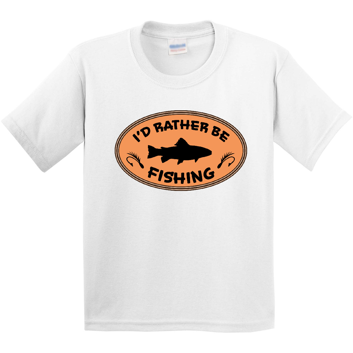 Inktastic I'd Rather Be Fishing Youth T-Shirt Fish Hook Tackle Bait Badge Oval - Picture 11 of 11