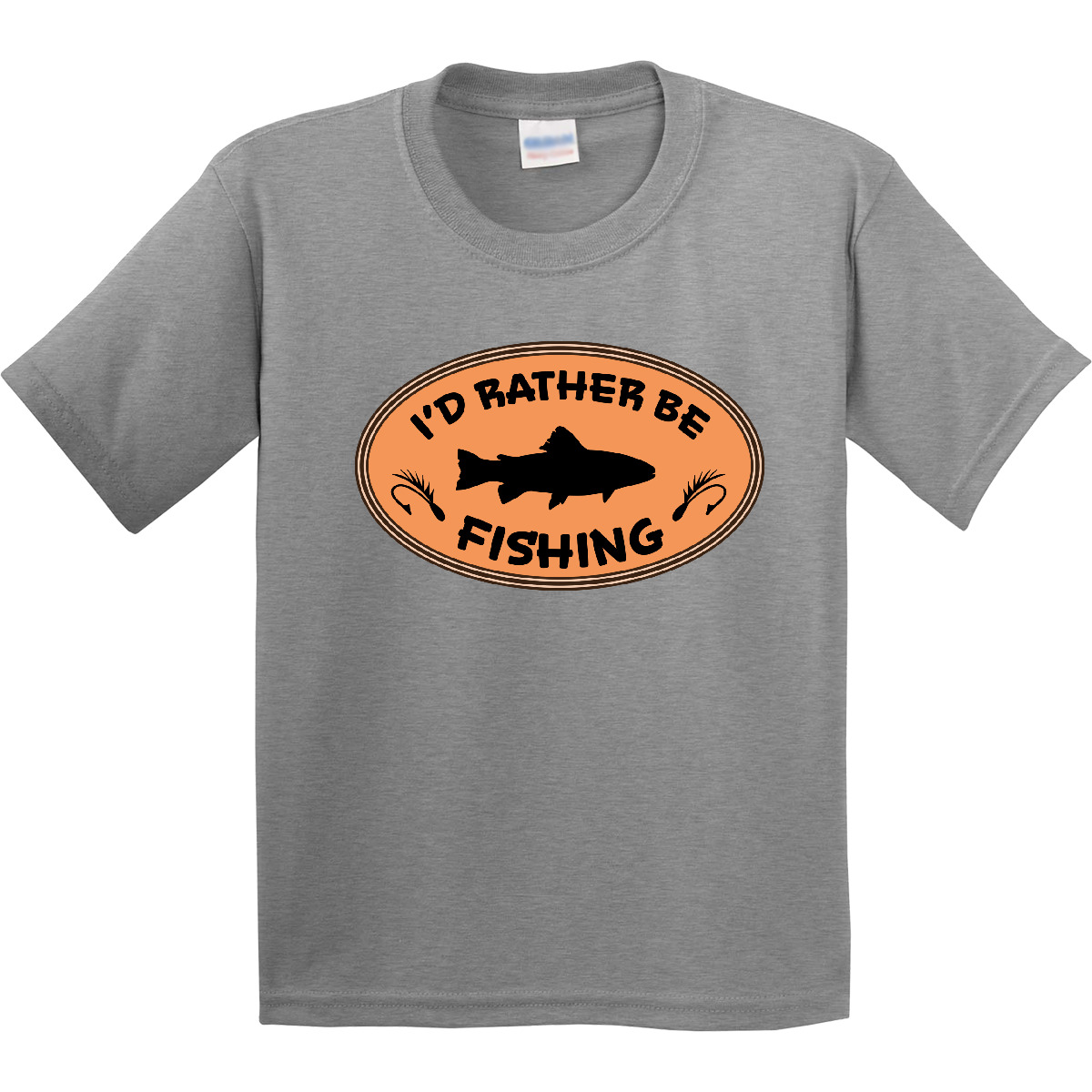 Inktastic I'd Rather Be Fishing Youth T-Shirt Fish Hook Tackle Bait Badge Oval - Picture 3 of 11