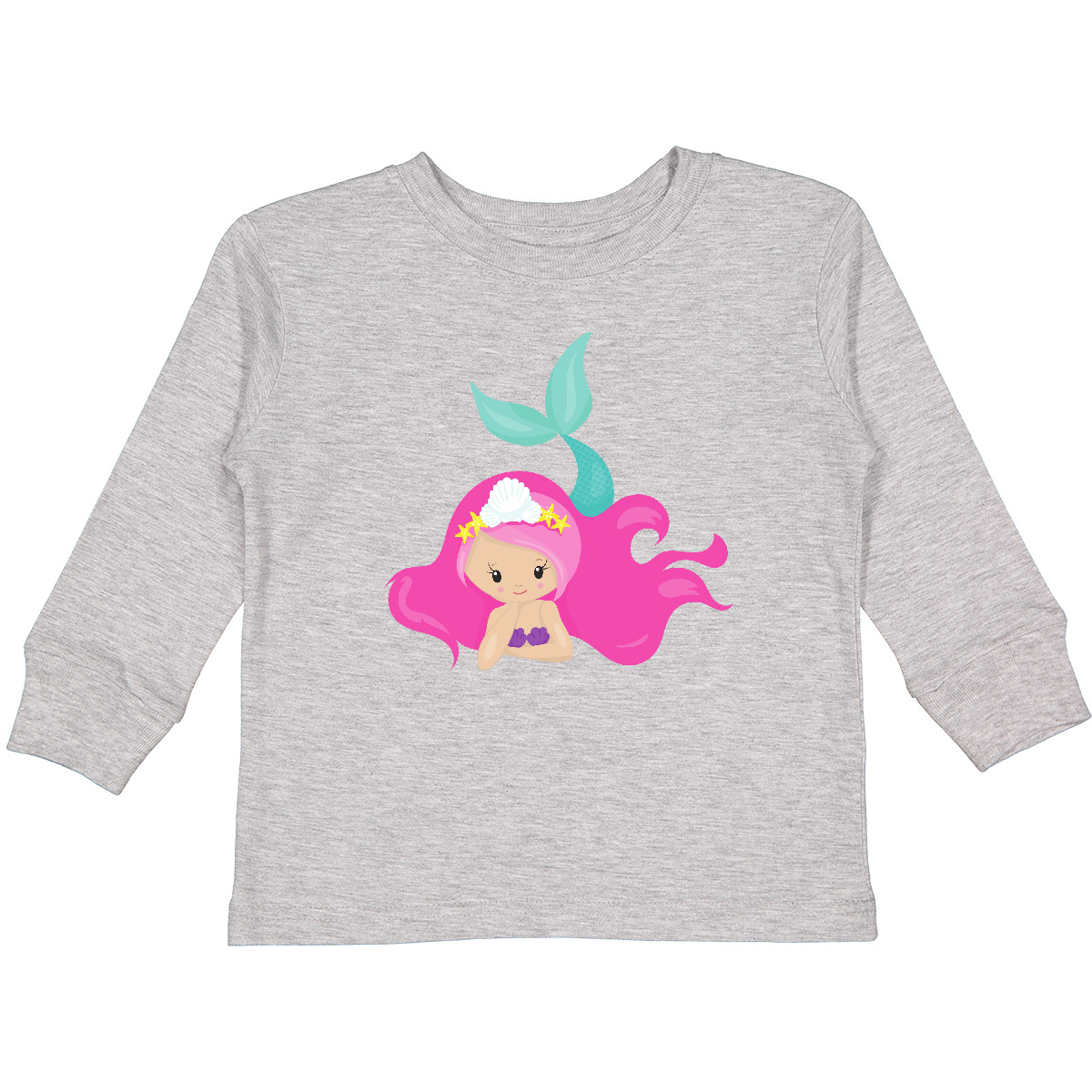Inktastic Cute Mermaid, Pink Hair, Little Mermaid, Toddler Long Sleeve T-Shirt - Picture 4 of 10