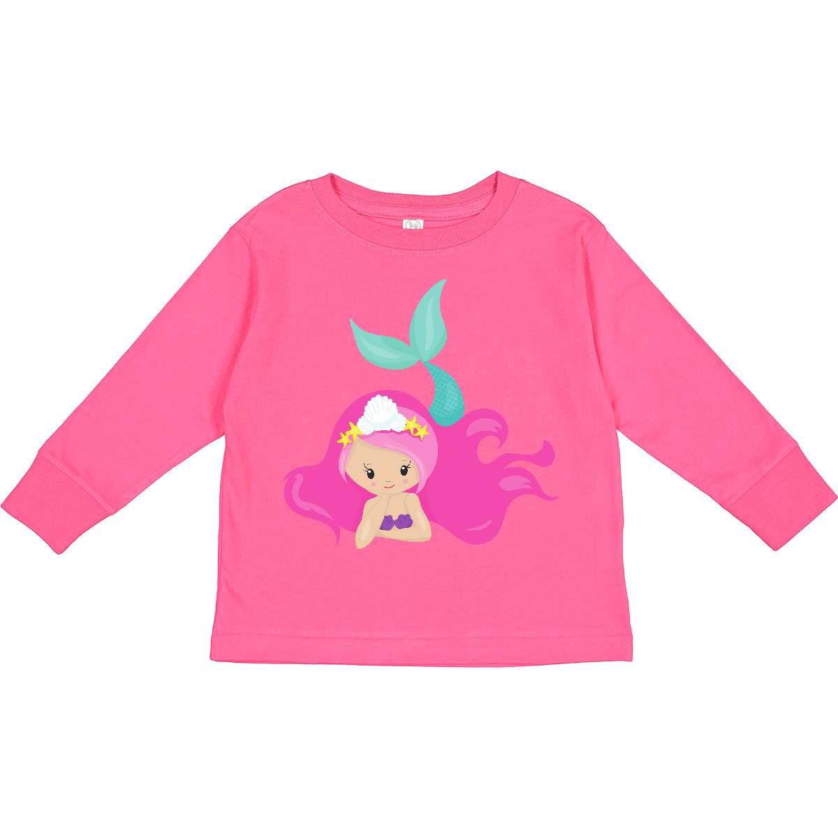 Inktastic Cute Mermaid, Pink Hair, Little Mermaid, Toddler Long Sleeve T-Shirt - Picture 5 of 10