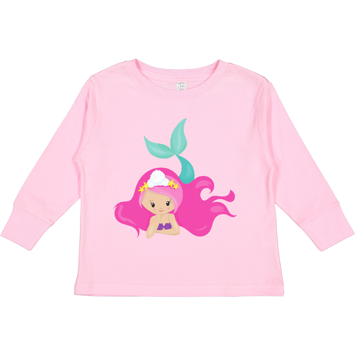 Inktastic Cute Mermaid, Pink Hair, Little Mermaid, Toddler Long Sleeve T-Shirt - Picture 7 of 10