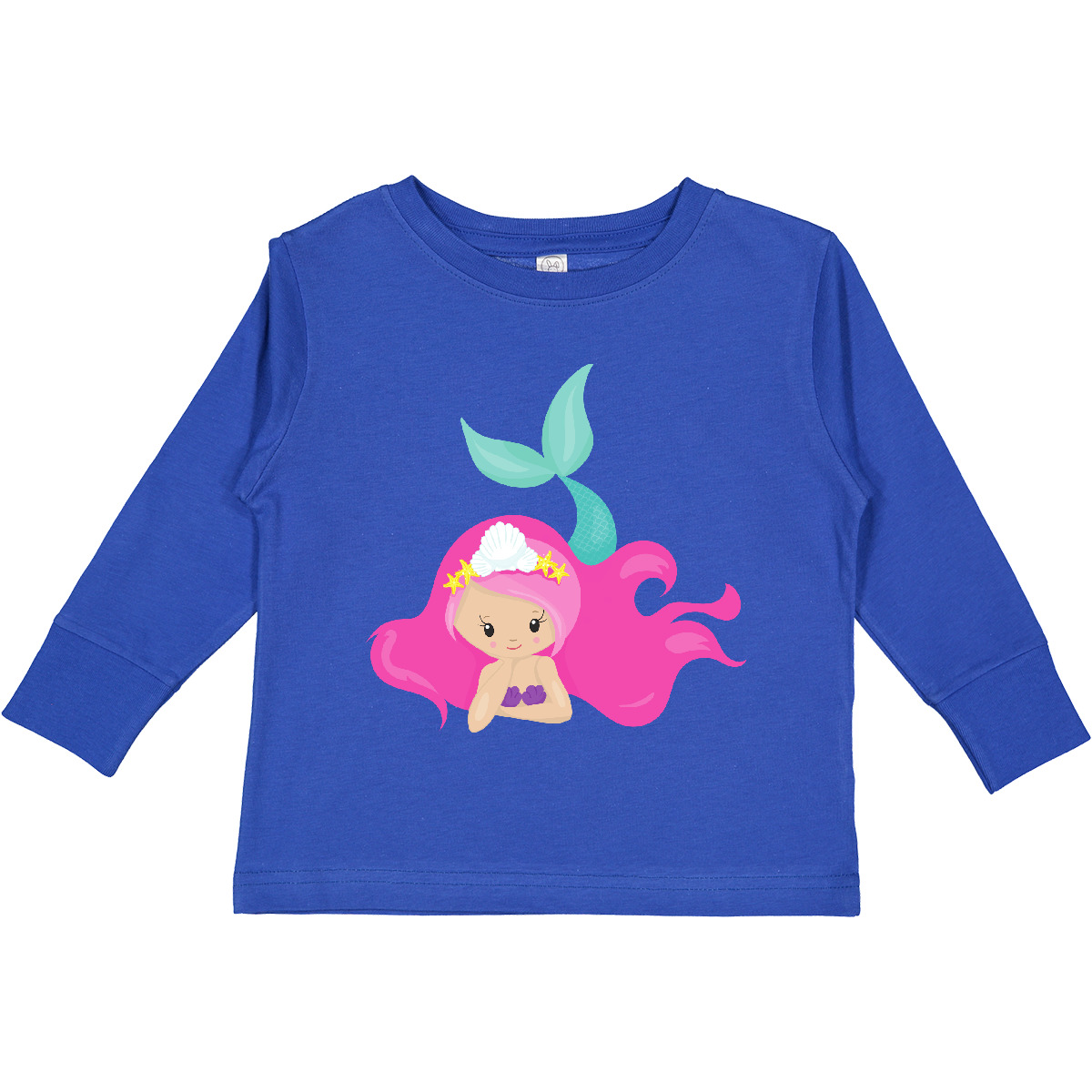 Inktastic Cute Mermaid, Pink Hair, Little Mermaid, Toddler Long Sleeve T-Shirt - Picture 9 of 10