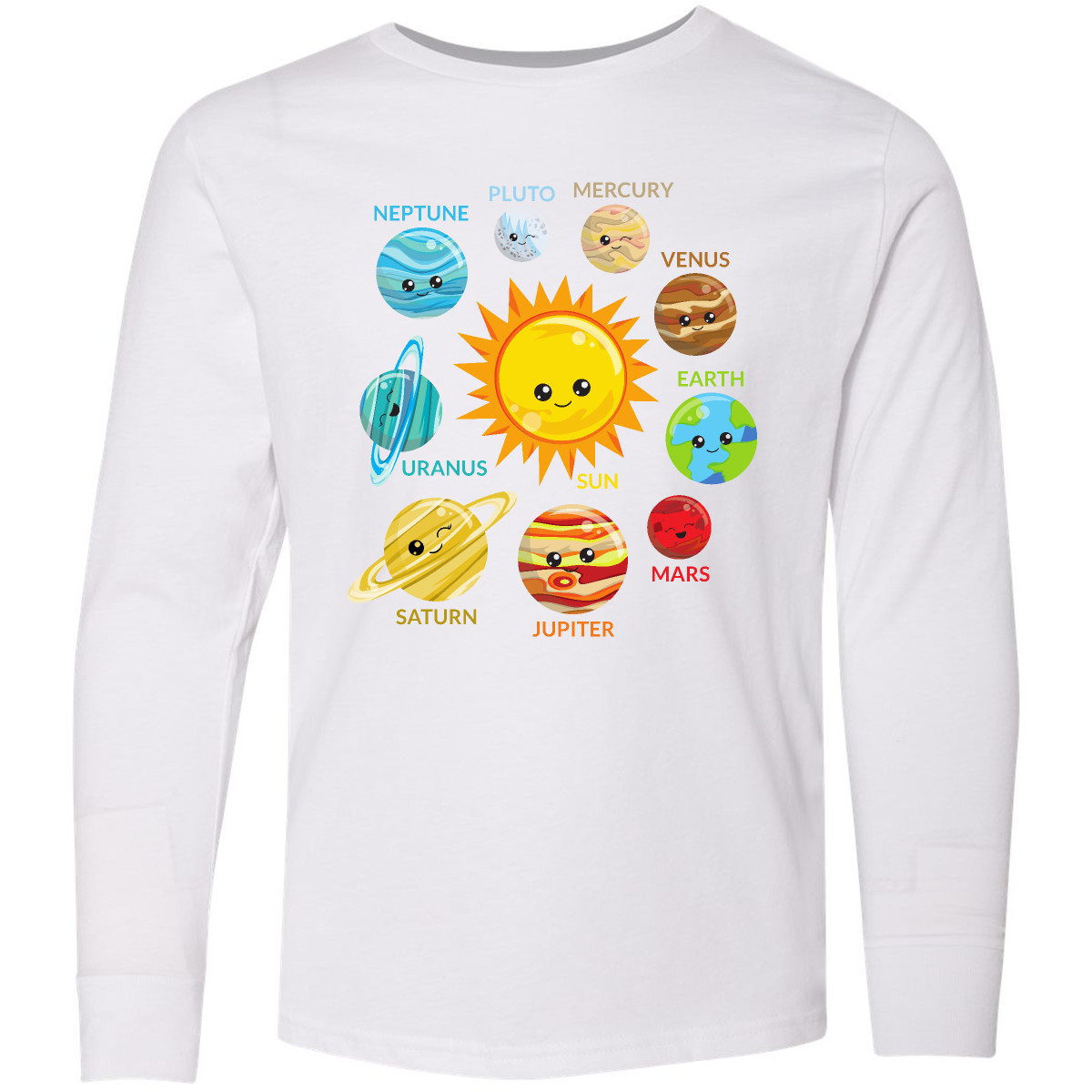 Inktastic Cute Planets, Solar System, Space, Cosmos, Youth Long Sleeve T-Shirt - Picture 2 of 2