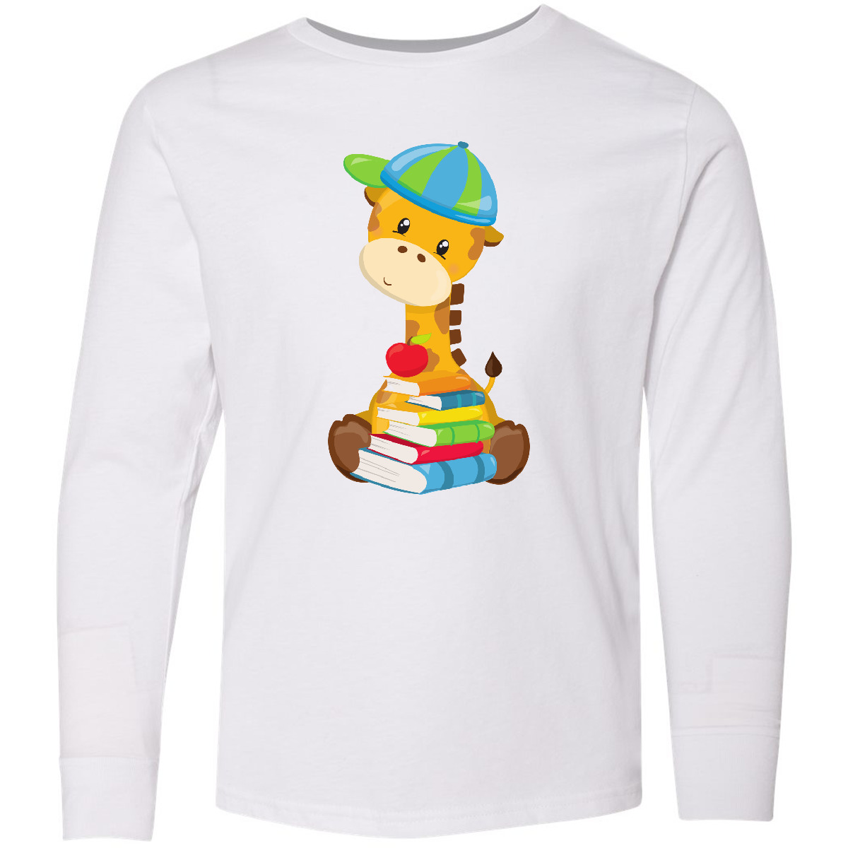 Inktastic süße Giraffe, Giraffe geht zur Schule, Bücher Jugend Langarm T-Shirt - Bild 7 von 7