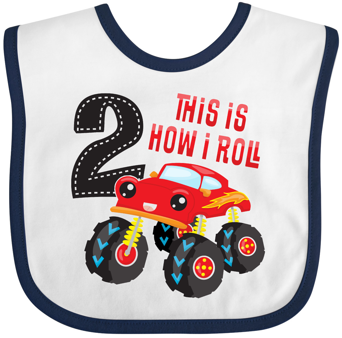 Inktastic Monster Truck How I Roll 2nd Birthday Baby Bib Racing This Big Off - Picture 6 of 8