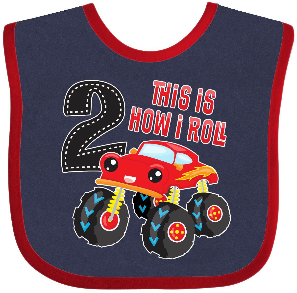 Inktastic Monster Truck How I Roll 2nd Birthday Baby Bib Racing This Big Off - Picture 3 of 8