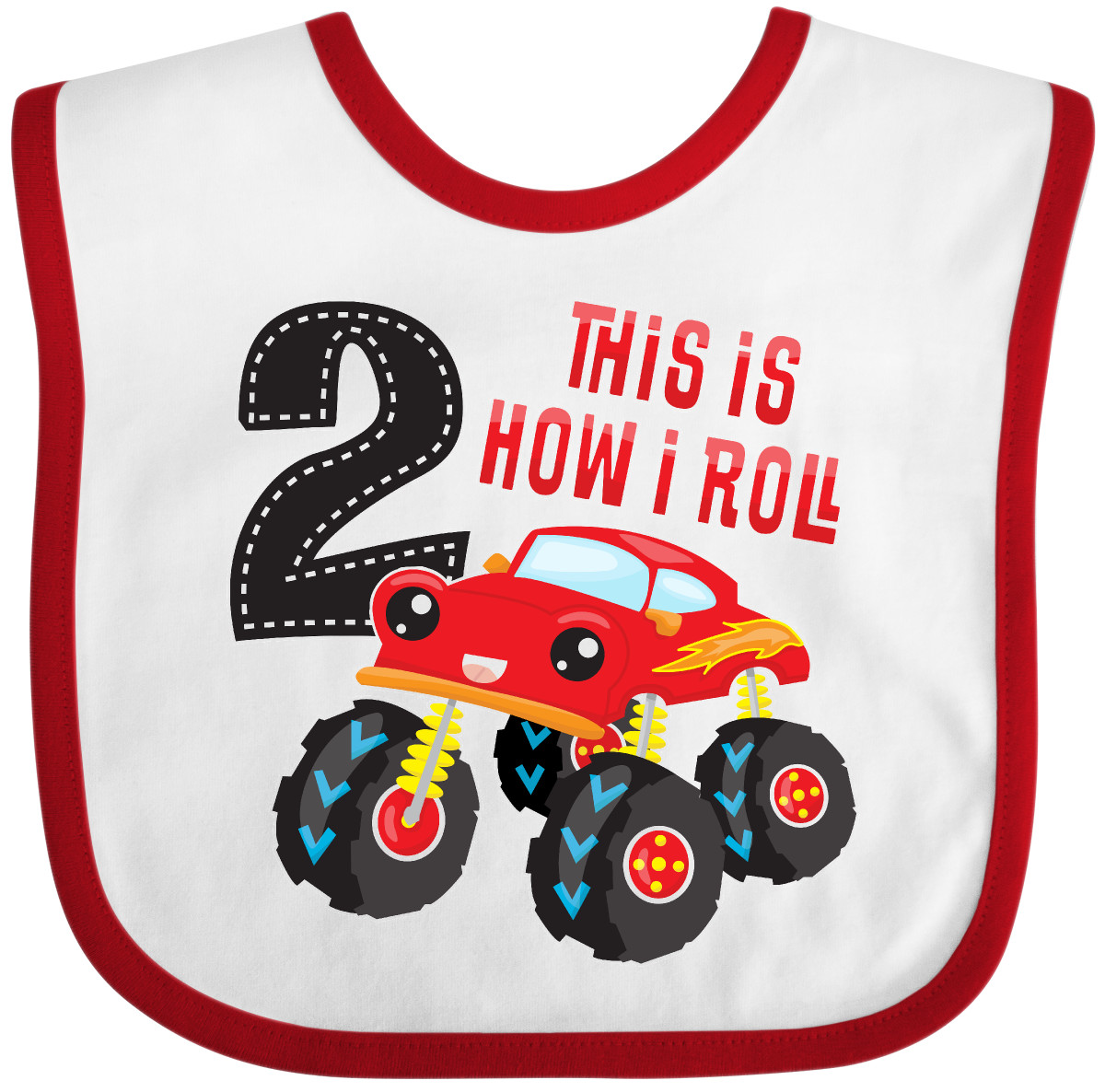 Inktastic Monster Truck How I Roll 2nd Birthday Baby Bib Racing This Big Off - Picture 8 of 8