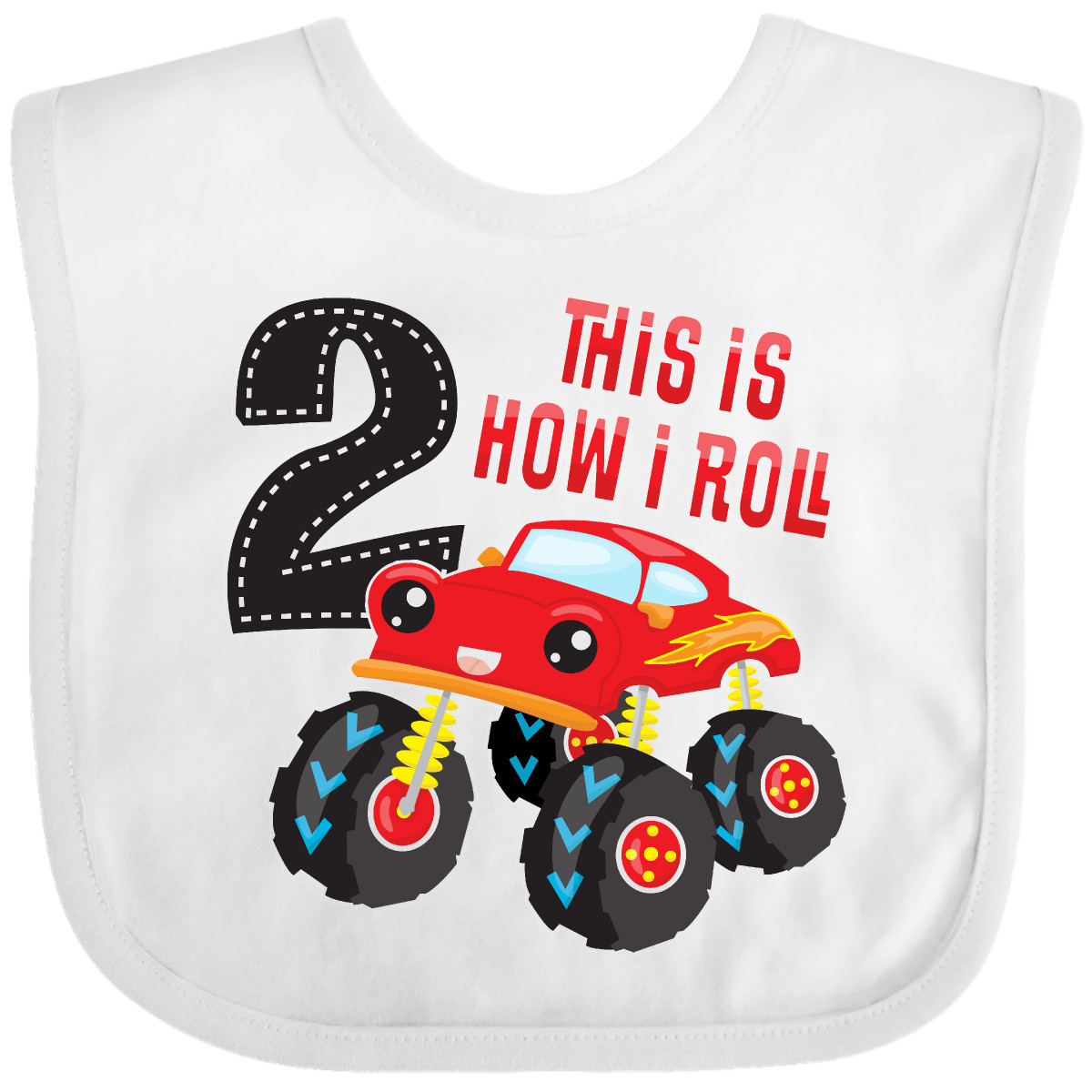 Inktastic Monster Truck How I Roll 2nd Birthday Baby Bib Racing This Big Off - Picture 4 of 8