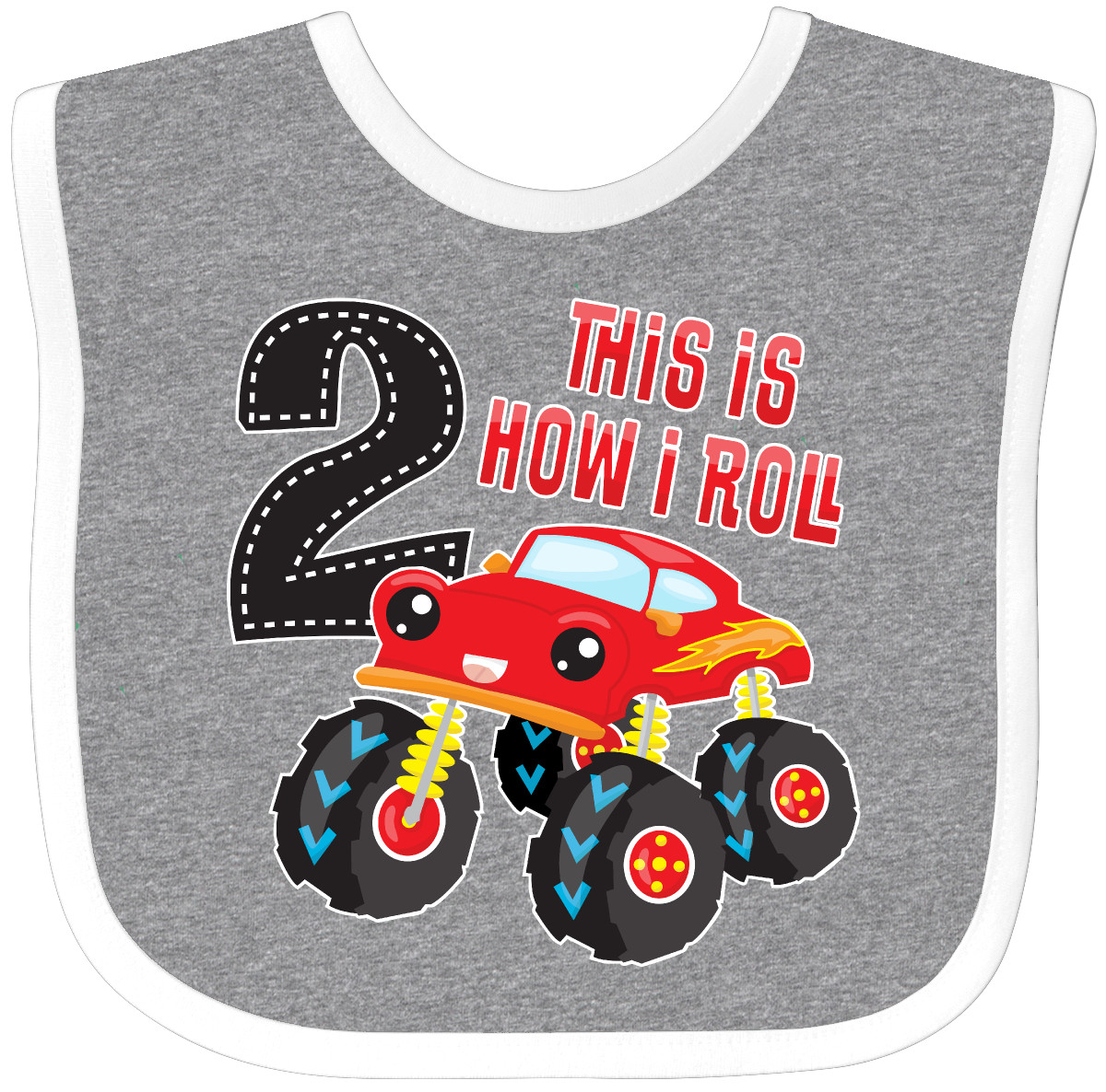 Inktastic Monster Truck How I Roll 2nd Birthday Baby Bib Racing This Big Off - Picture 2 of 8