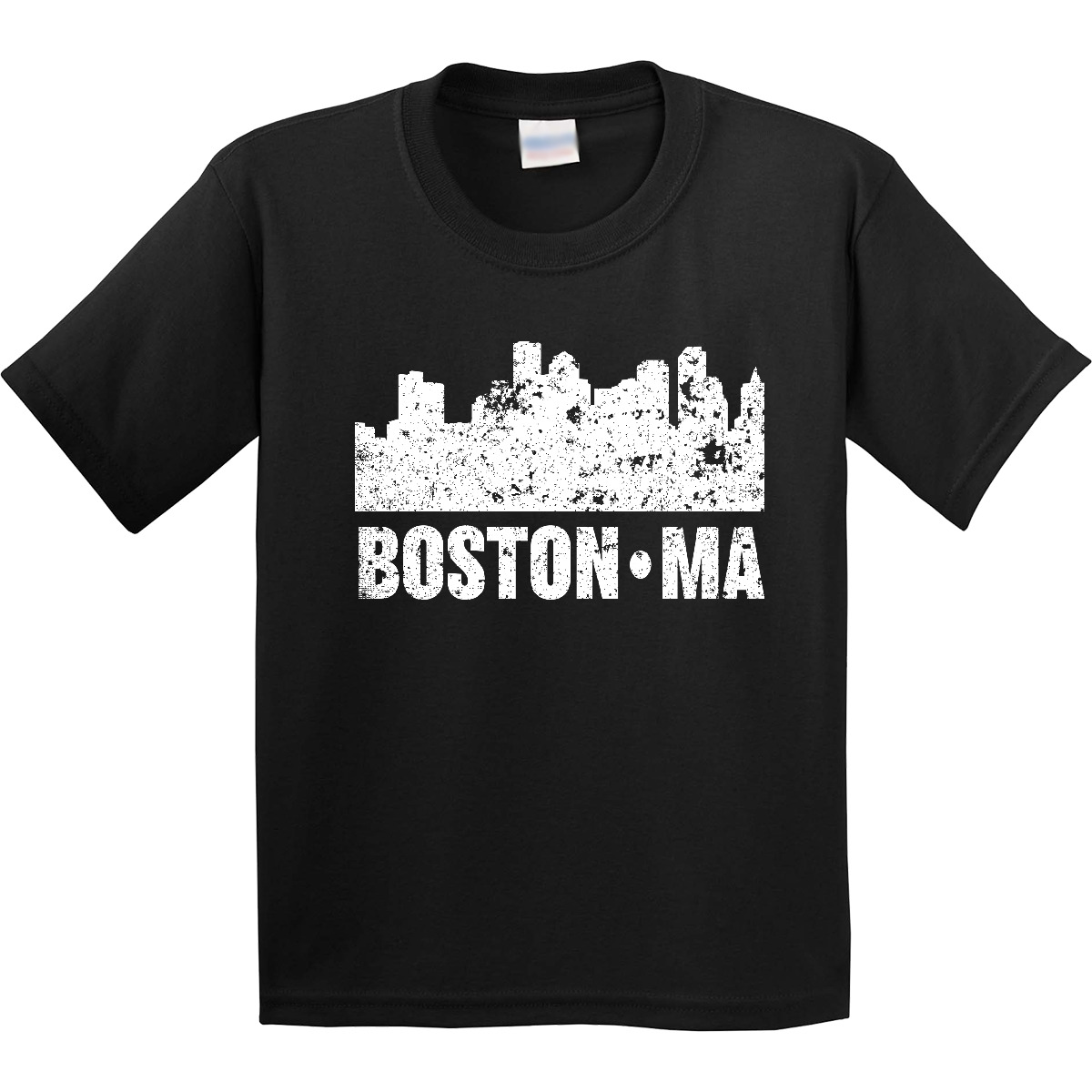 Inktastic Boston Massachusetts City Skyline With Grunge Youth T-Shirt Skylines - Picture 3 of 10