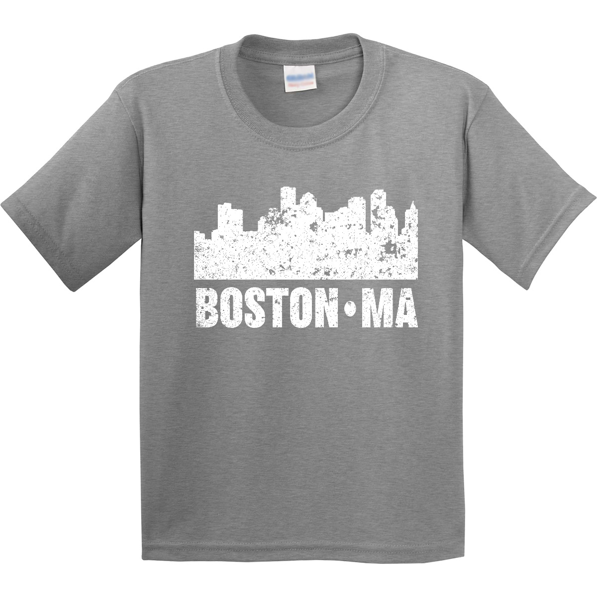 Inktastic Boston Massachusetts City Skyline With Grunge Youth T-Shirt Skylines - Picture 4 of 10